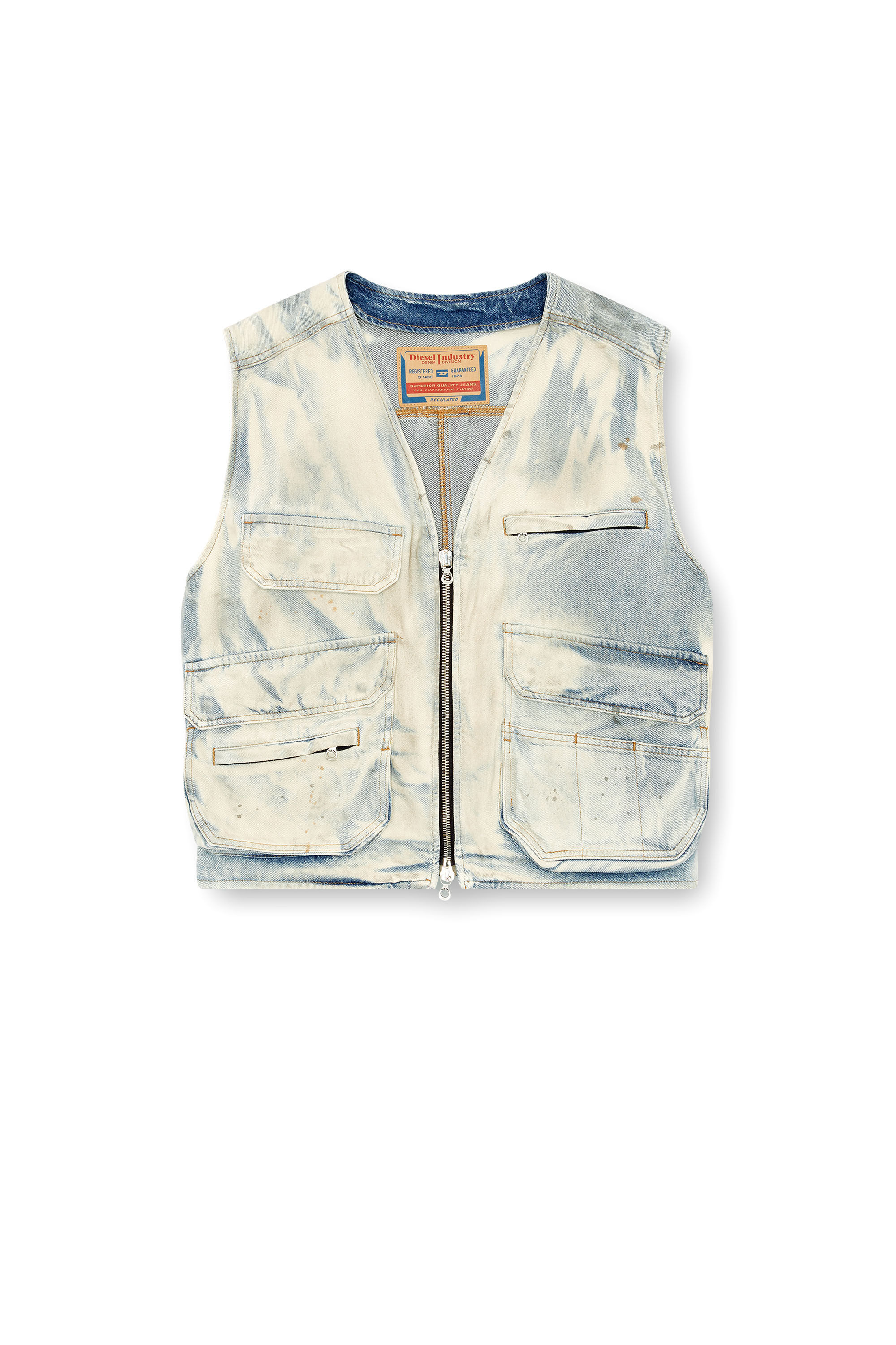 Diesel - D-SAMP-S, Male's Sleeveless jacket in solarised denim in Blue/White - 2