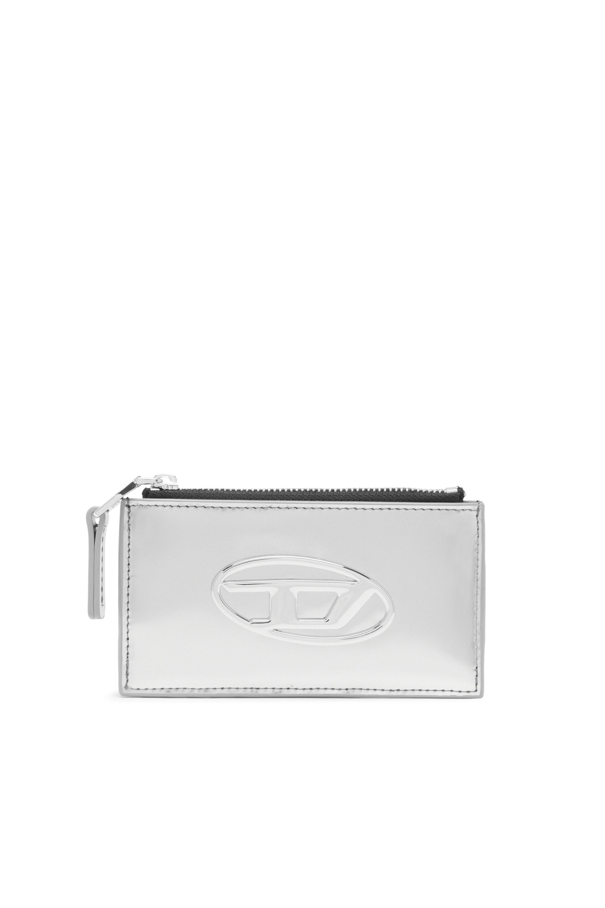 Diesel - CARD HOLDER COIN S, Female's Metallic leather card holder in Silver - 1