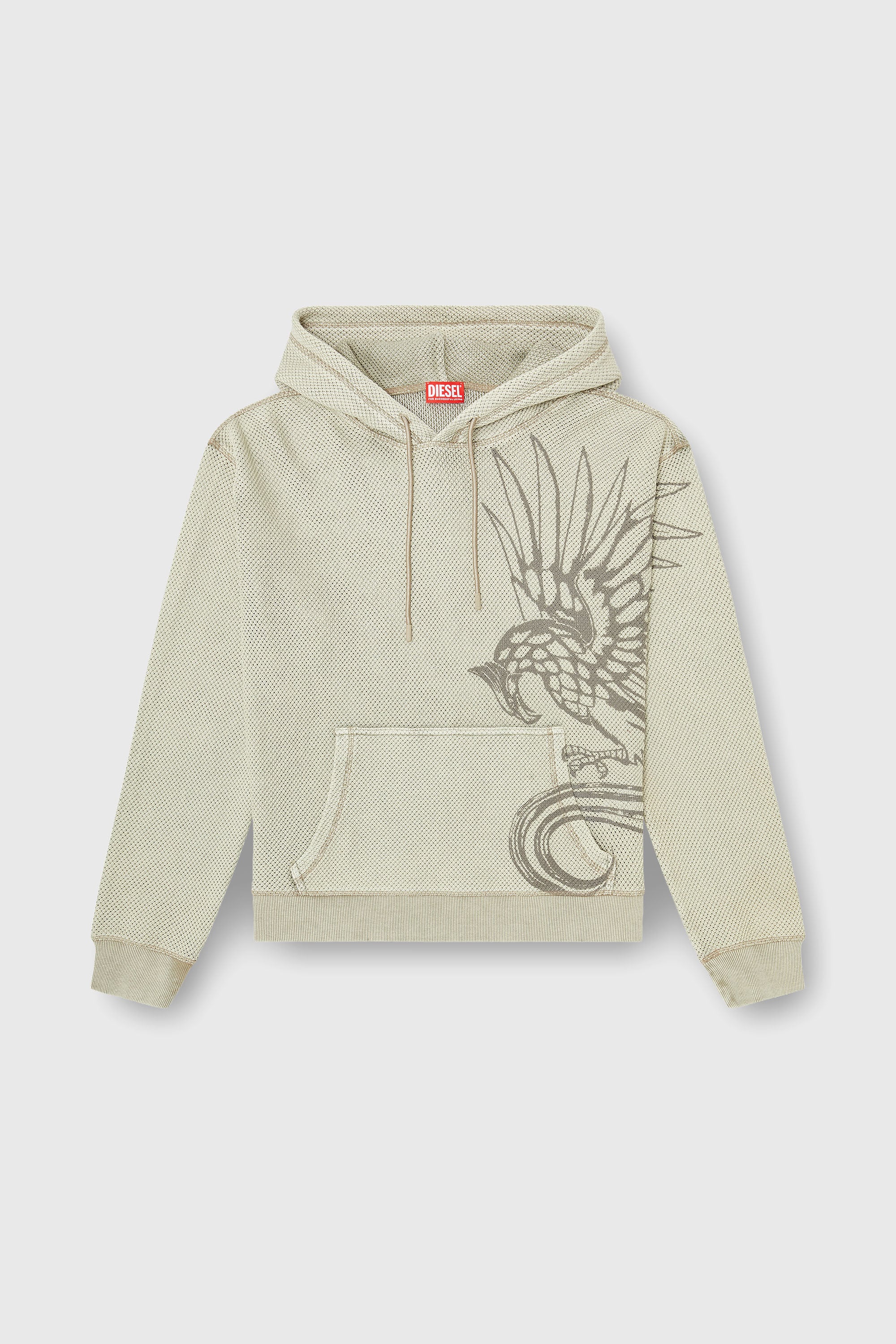 Diesel - S-NORM-HOOD-AA1, Sudadera con capucha de malla de algod&oacute;n texturizada Hombre in Beige - 2