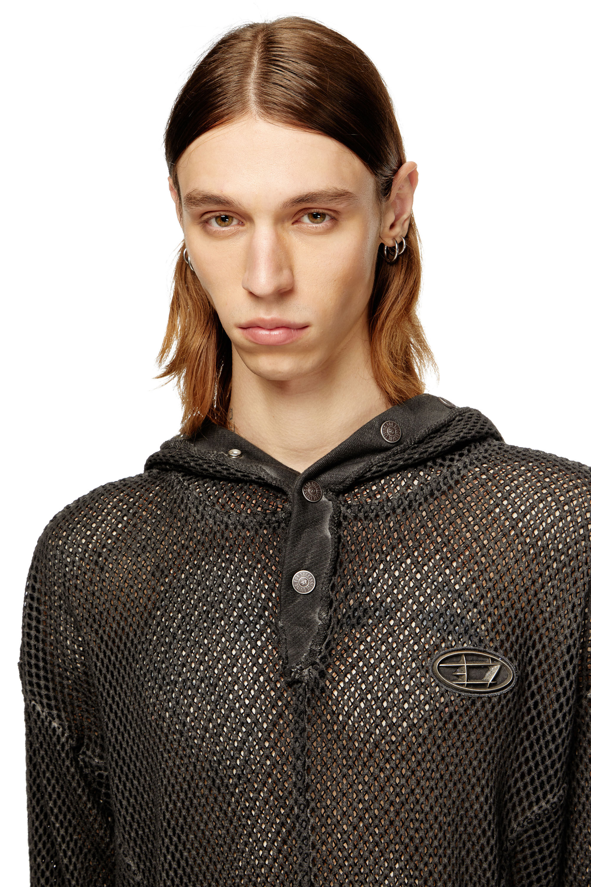 Women's Fishnet hoodie with full-closure hood | Black | Diesel