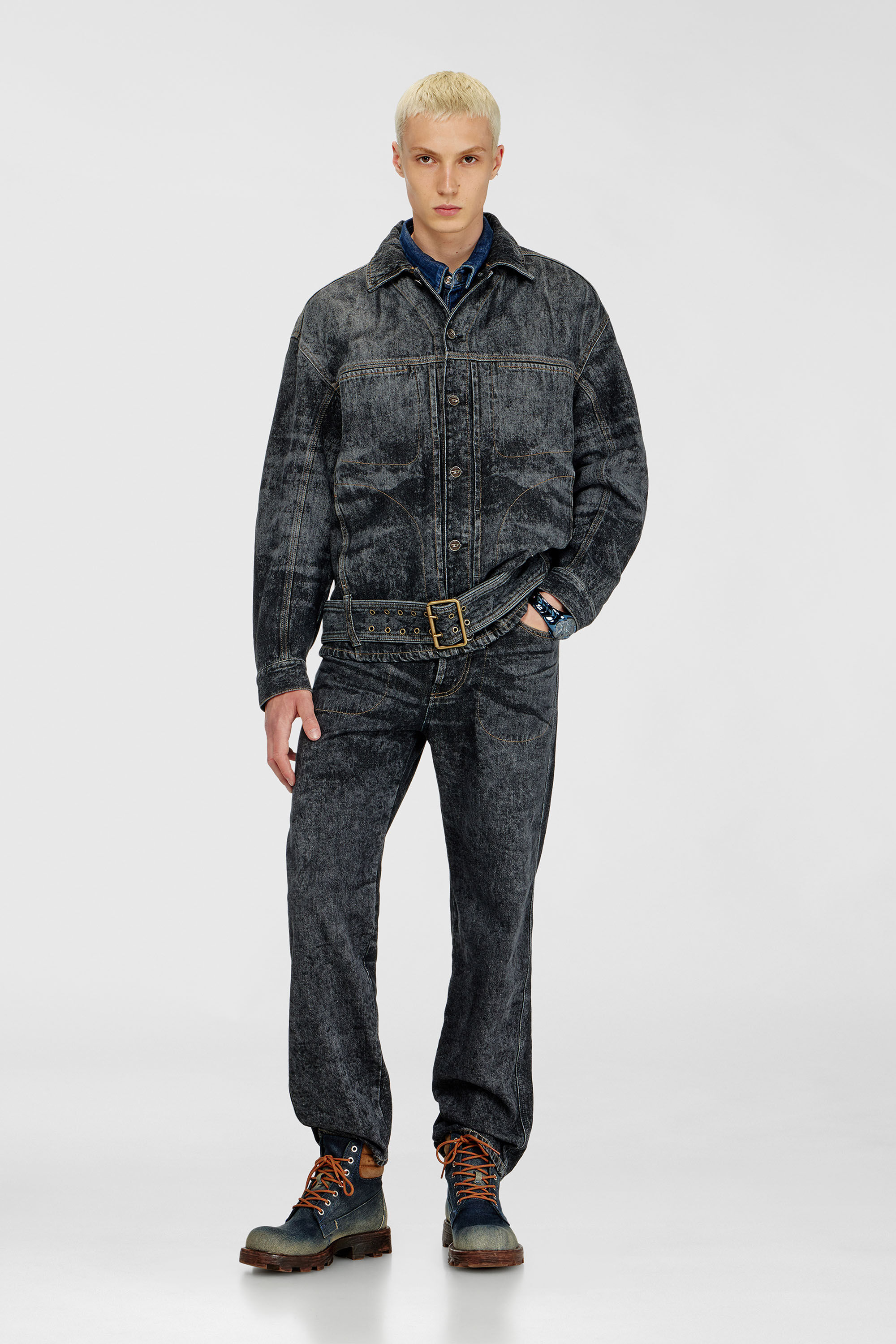 DIESEL バイカーライダース 23aw Men's Biker-inspired denim jacket | Grey | Diesel US