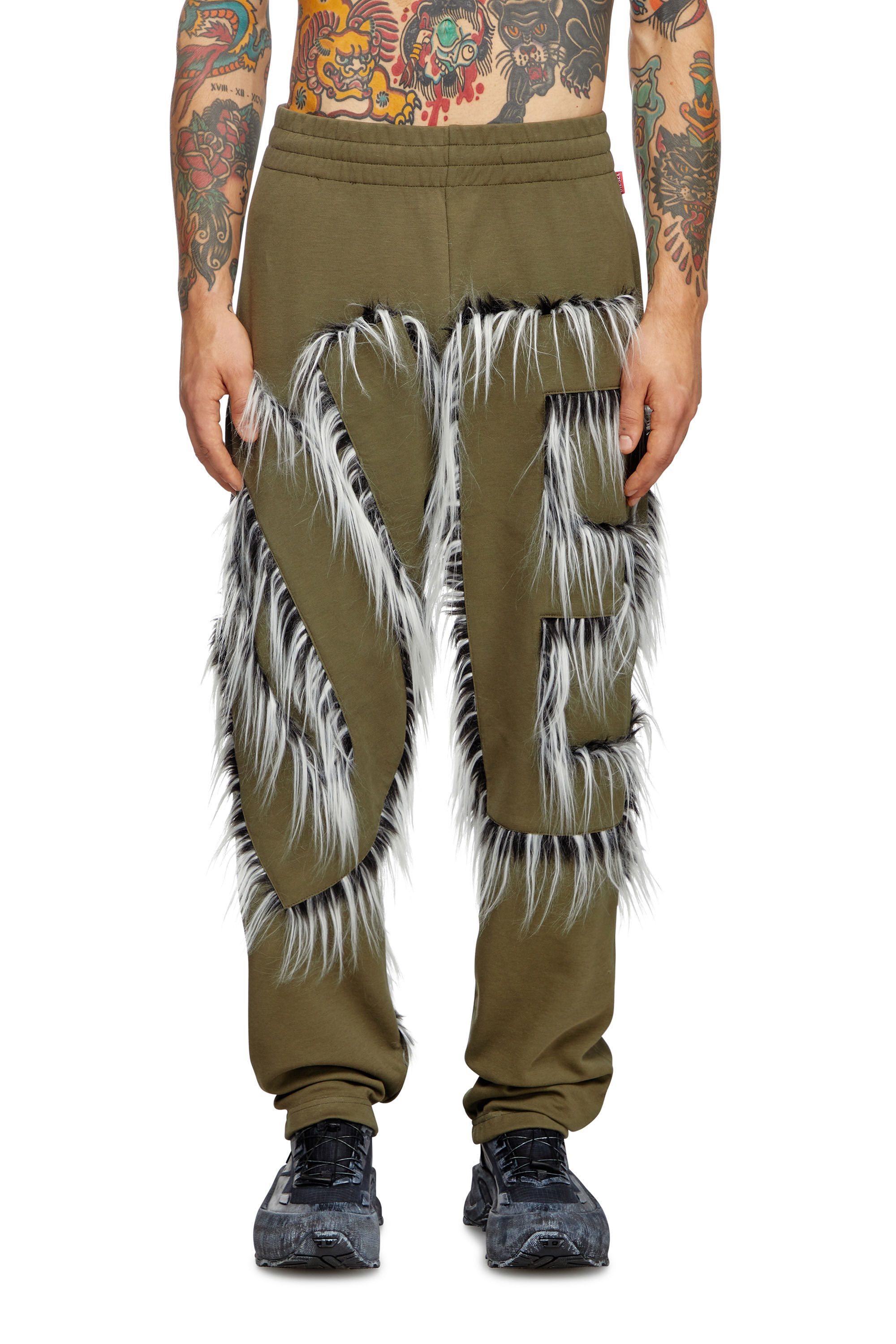 Men's Track pants with hairy-trim logo | Green | Diesel