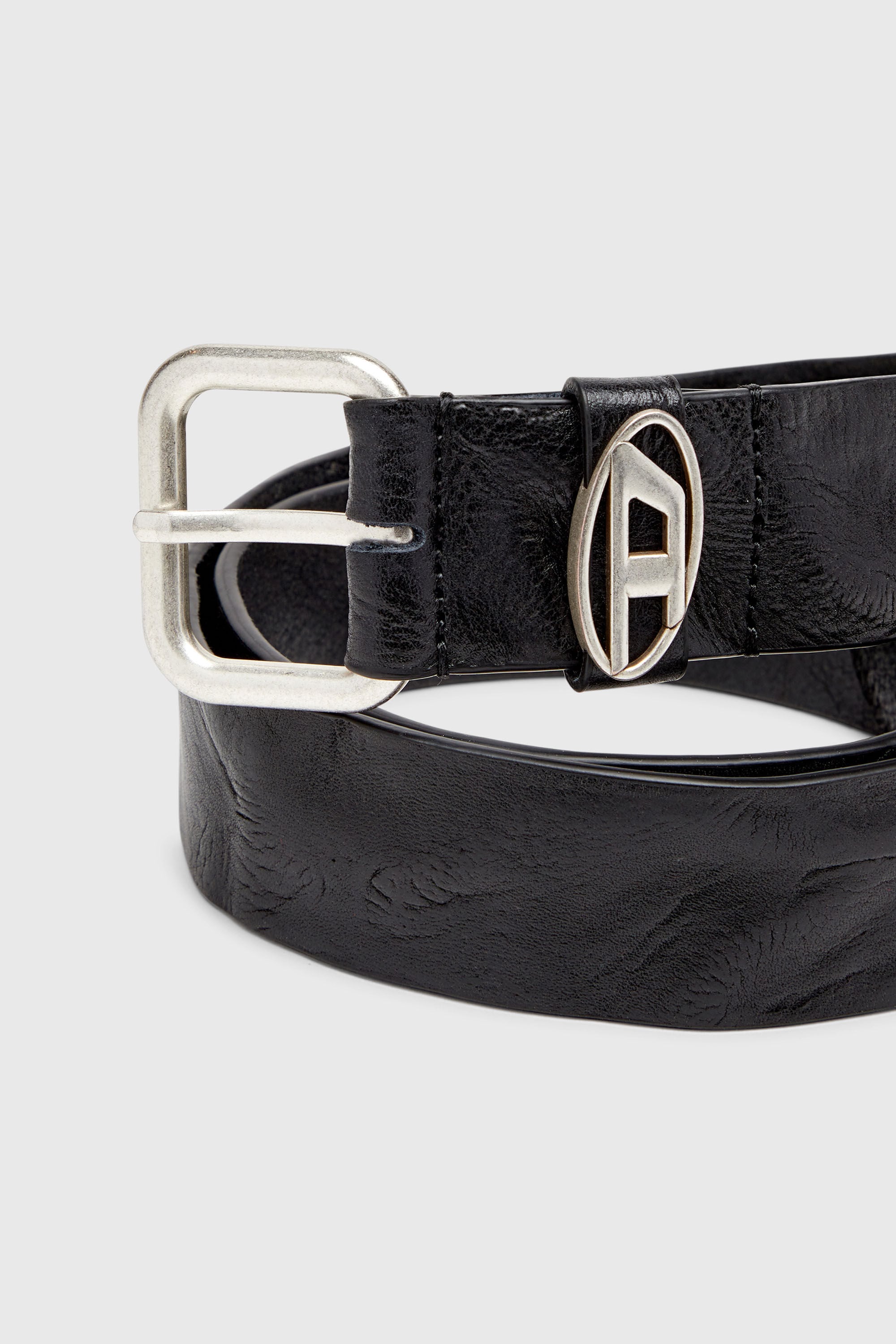 Women's 3.9cm logo-plaque wrinkled leather belt | Black | Diesel