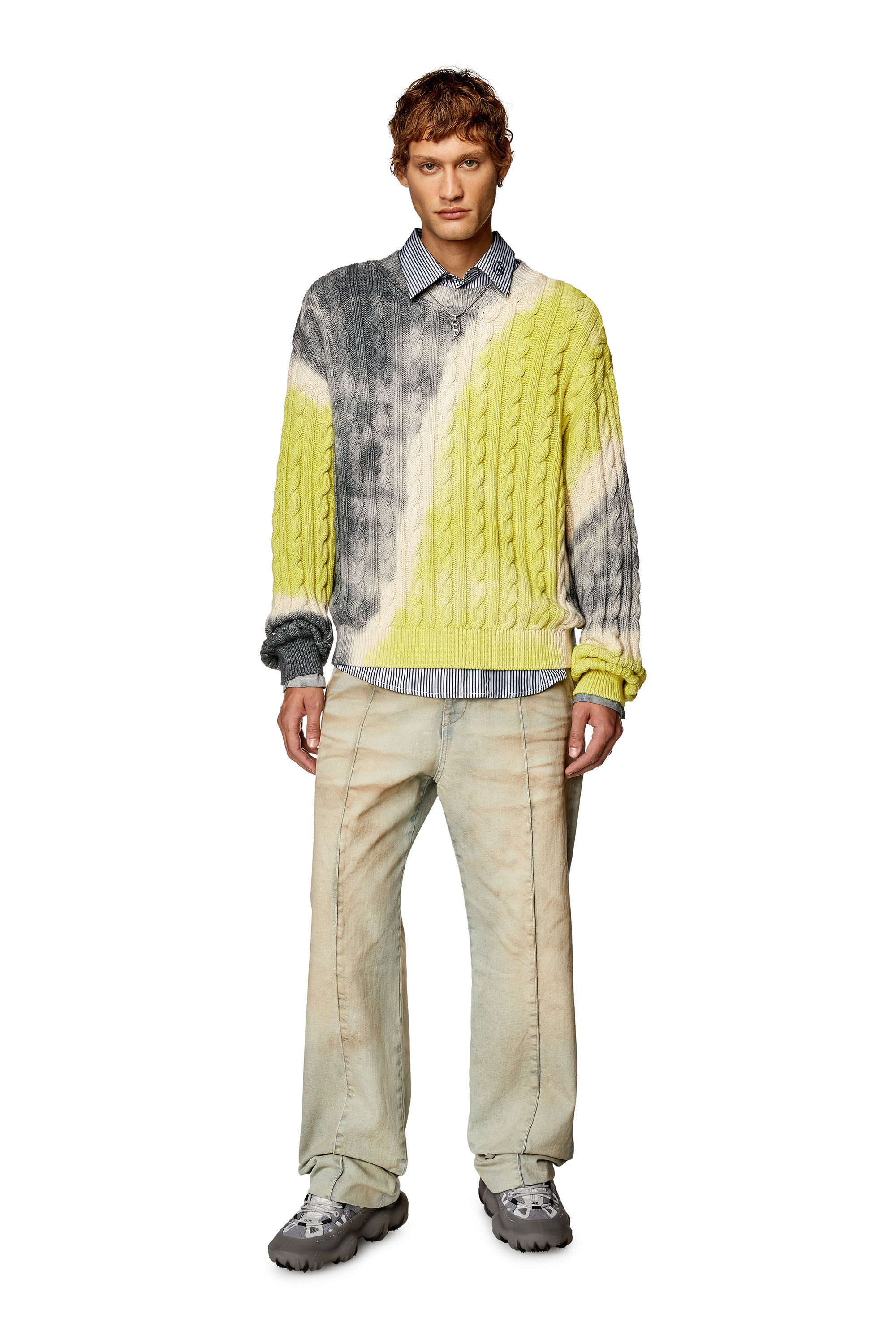 Diesel - K-JANCI, Male's Tie-dye jumper in cable-knit cotton in Grey/Green - 1