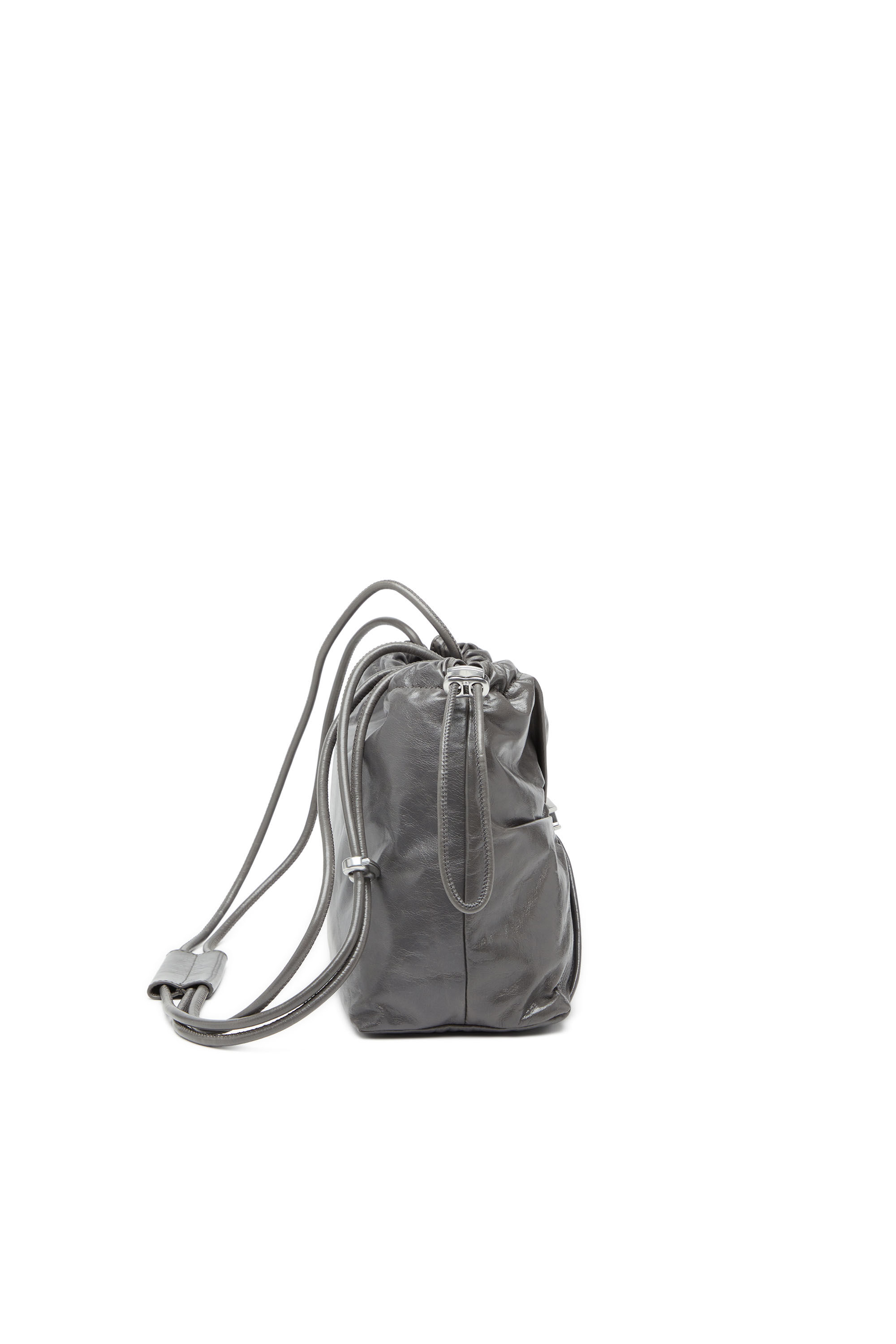 Women's Scrunch-D-Bucket bag in shiny wrinkled leather
