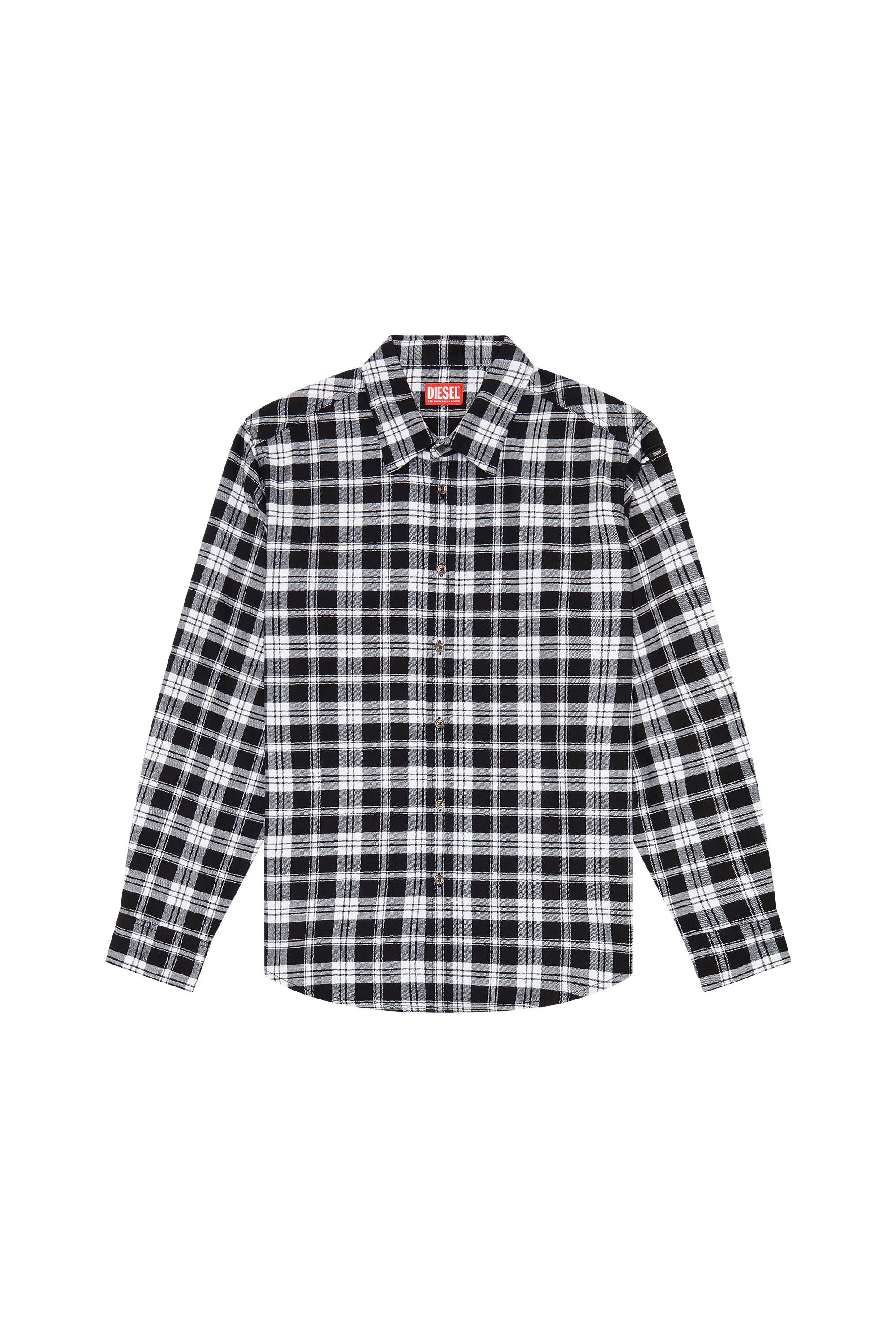 Diesel - S-UMBE-CHECK-NW, Man's Shirt in checked flannel in Black/White - 2