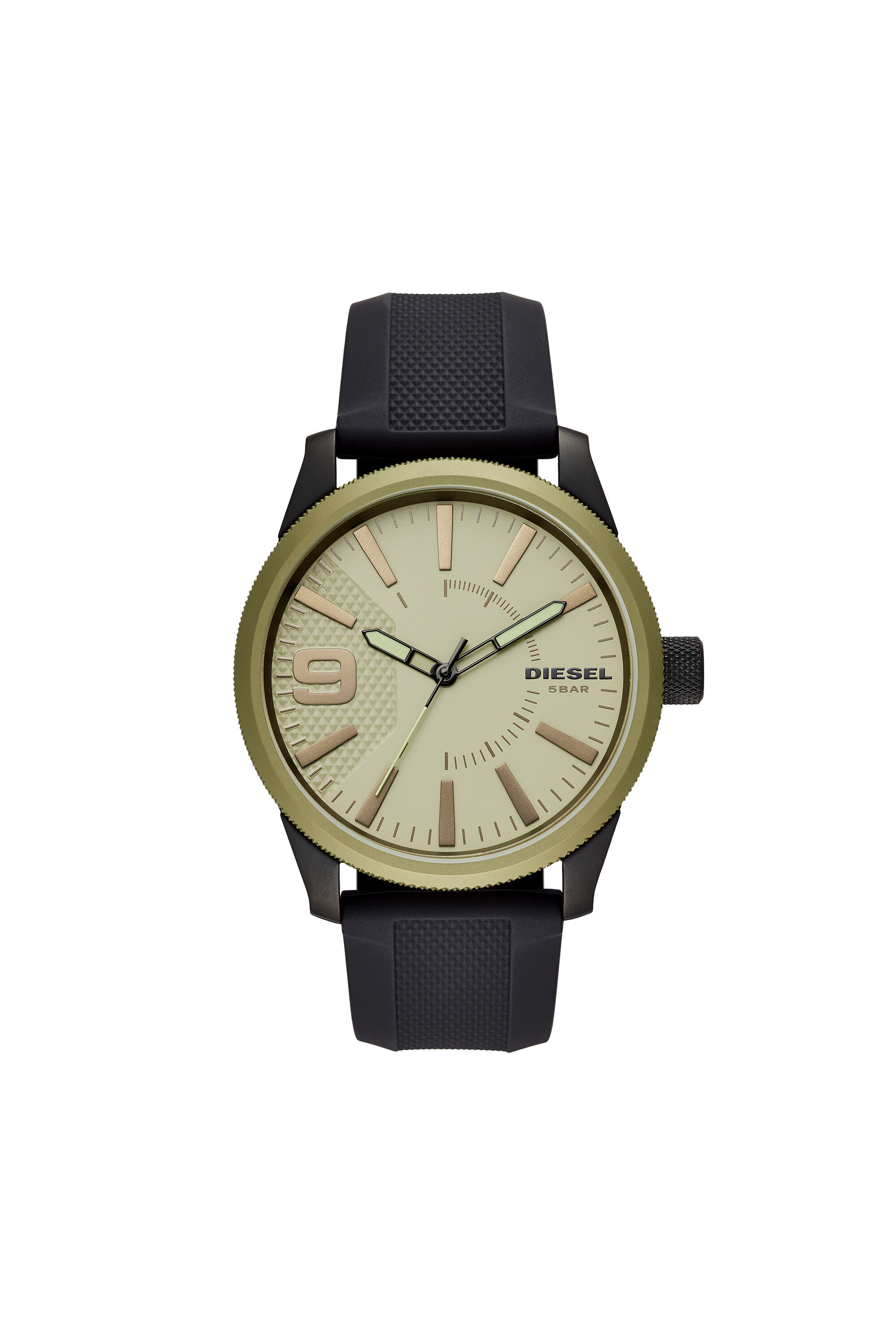 Diesel - DZ1875, Man's Rasp Nsbb three-hand black silicone watch in Black/Green - 1