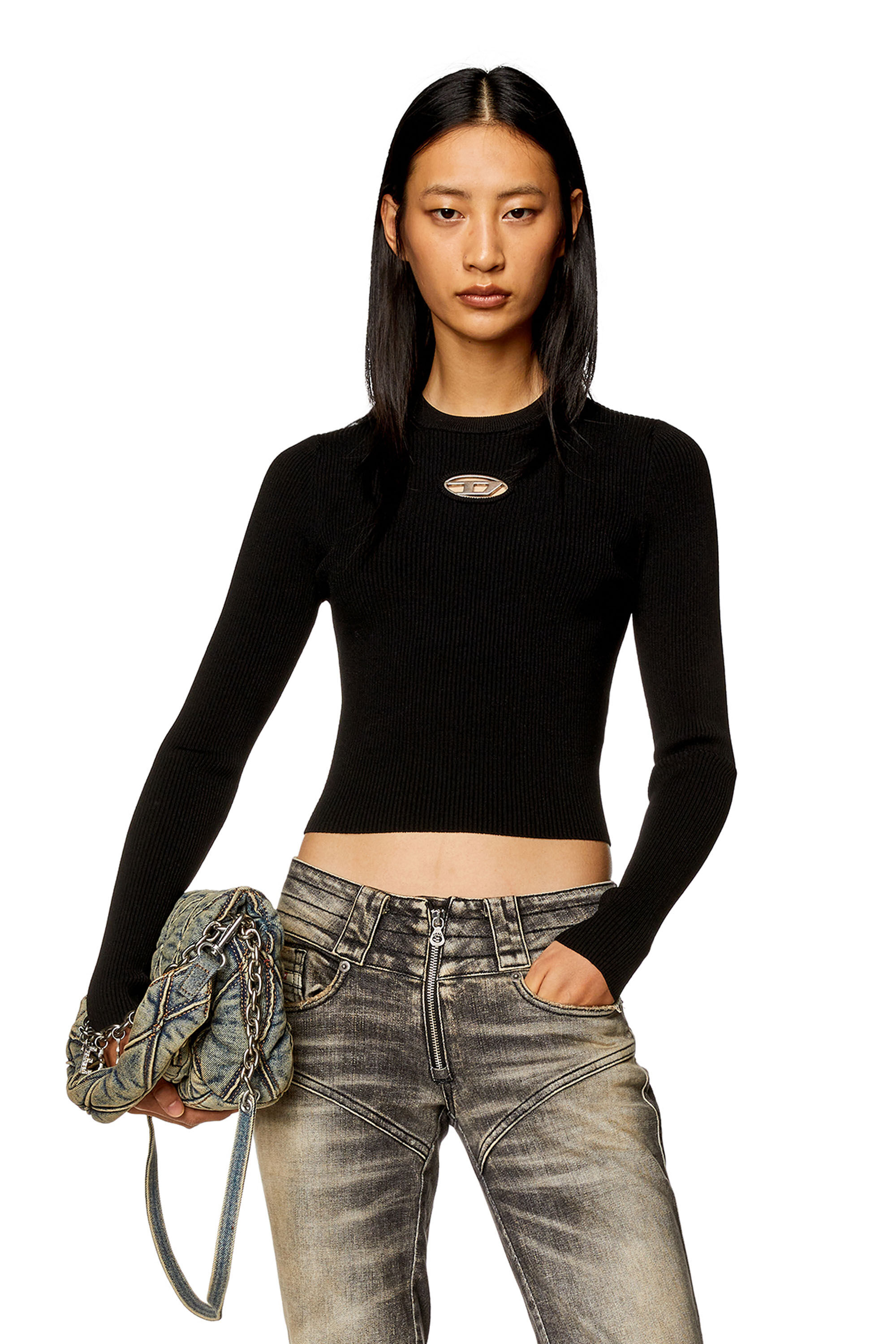 diesel M-Valary トップス Women's Ribbed-knit long-sleeve top | Black | Diesel