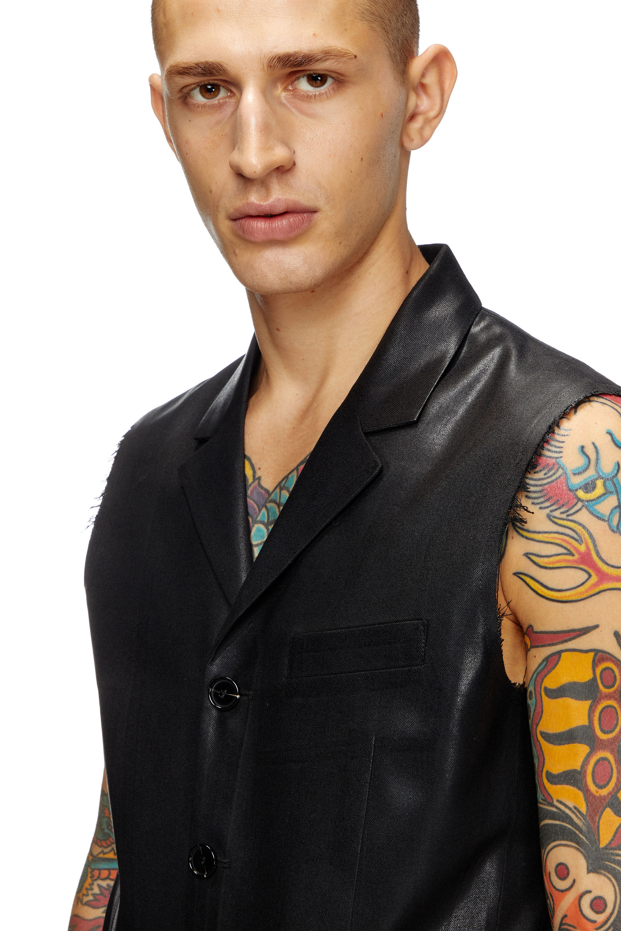 Diesel - J-PHOX-HEAV, Male's Tailored vest with coated front in Black - 4