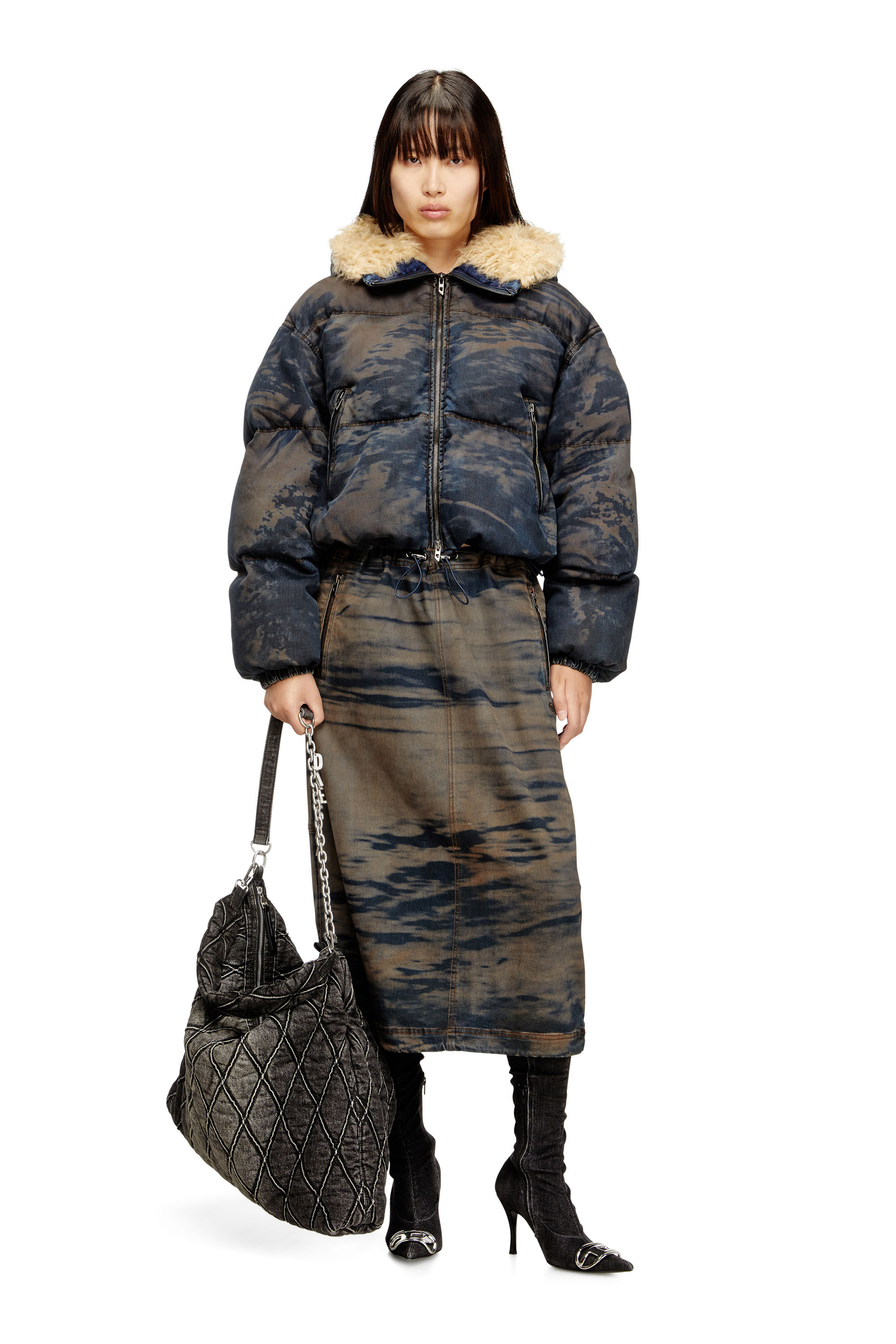 Diesel - O-MIRTOW-DEN, Female's Midi denim skirt with drawstring in Black/Brown - 1