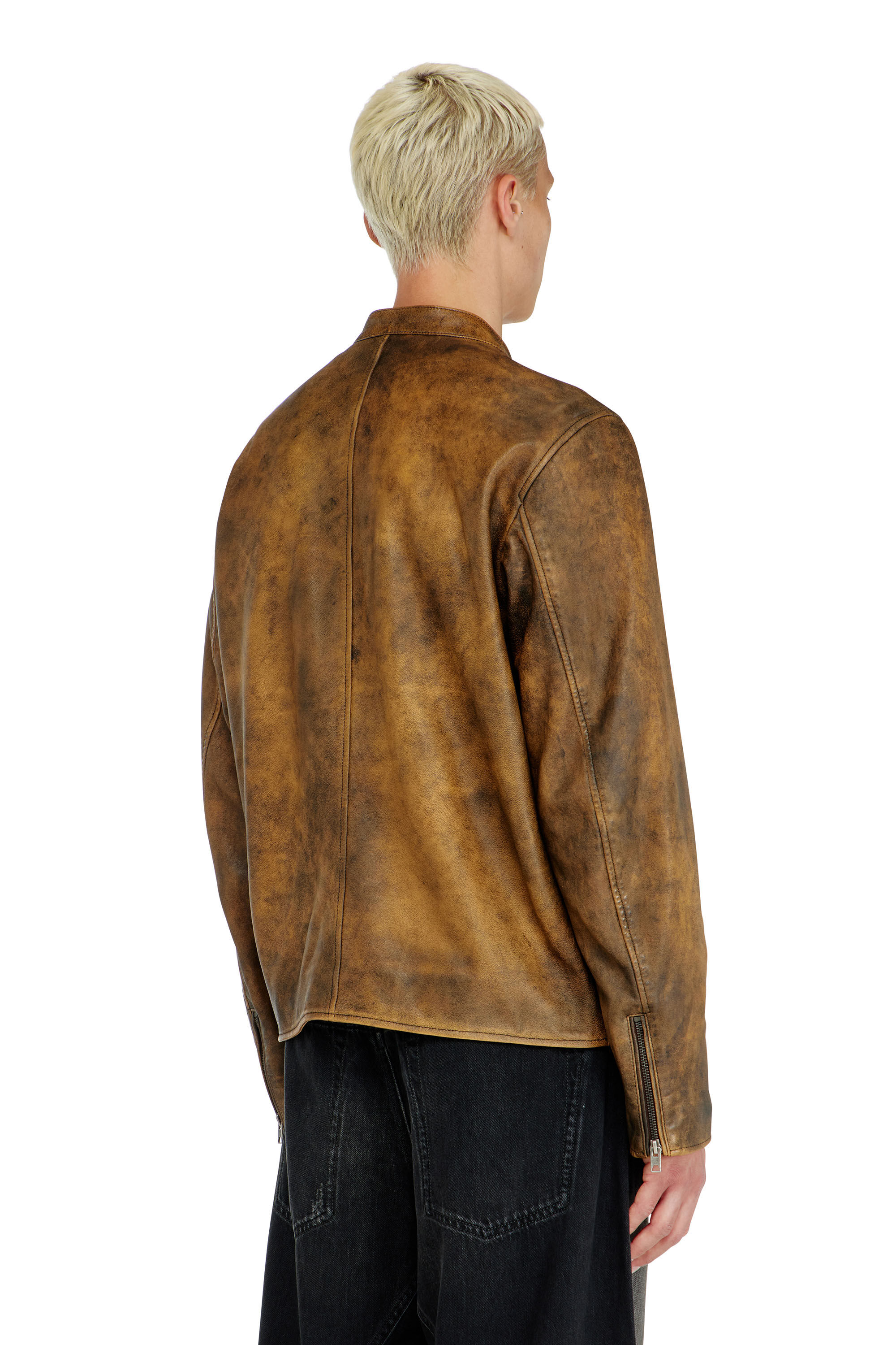 Diesel - L-ZAD-KNCZ, Male's Biker jacket in treated leather in null - 5