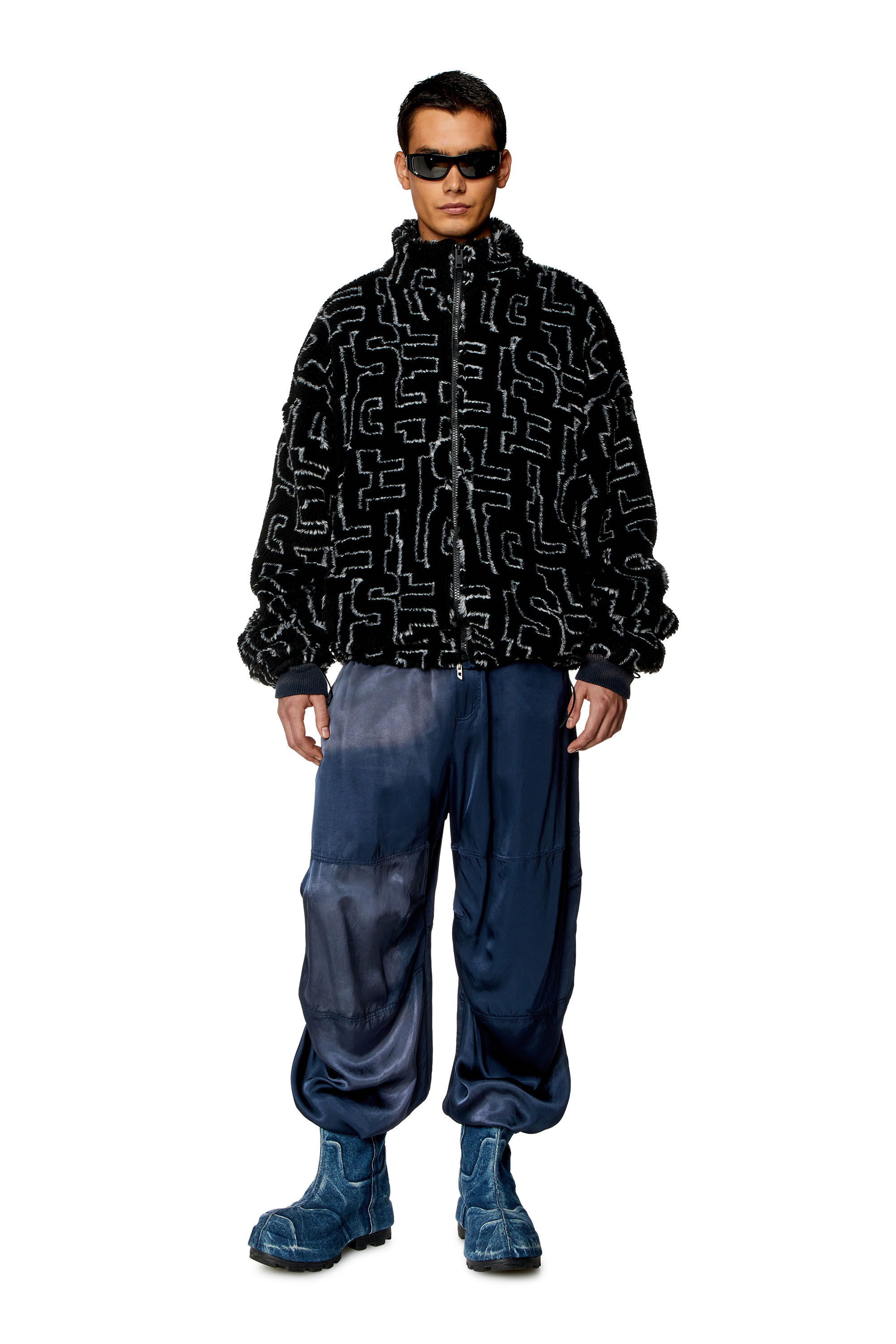 Diesel - S-LUCK, Veste en polaire teddy avec monogramme Diesel Homme in Noir - 1