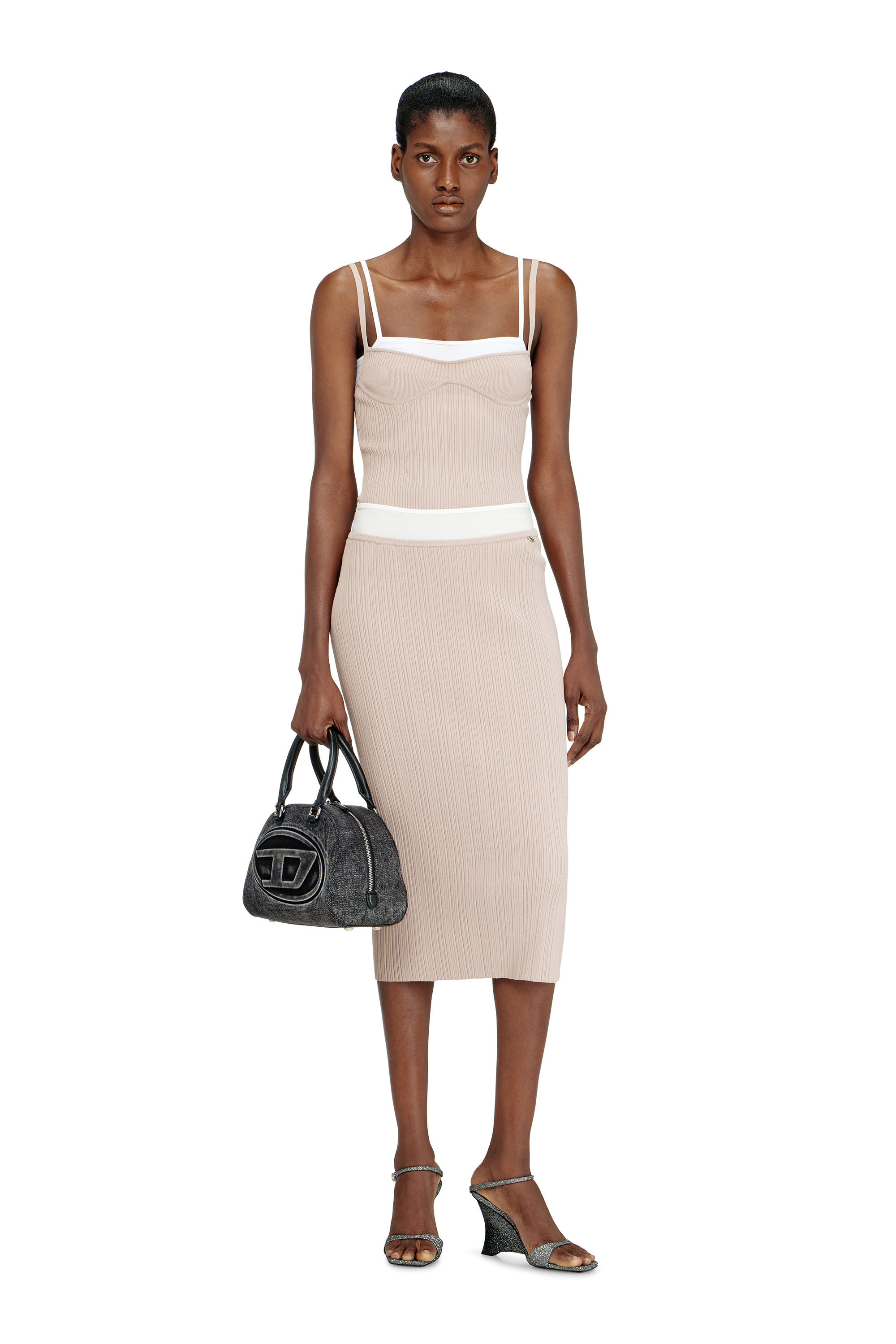 Diesel - M-ZINIA, Female's Ribbed knit skirt with contrast waistband in Pink - 1