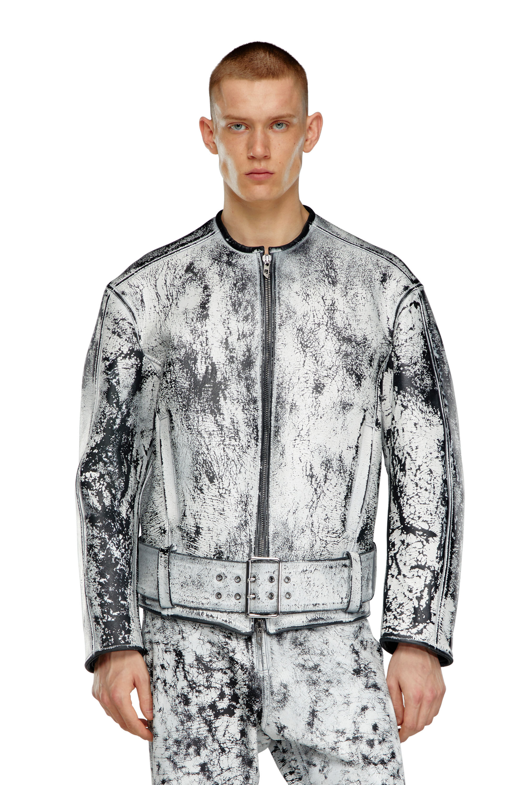 Men's Oversized biker jacket in treated leather | Multicolor | Diesel