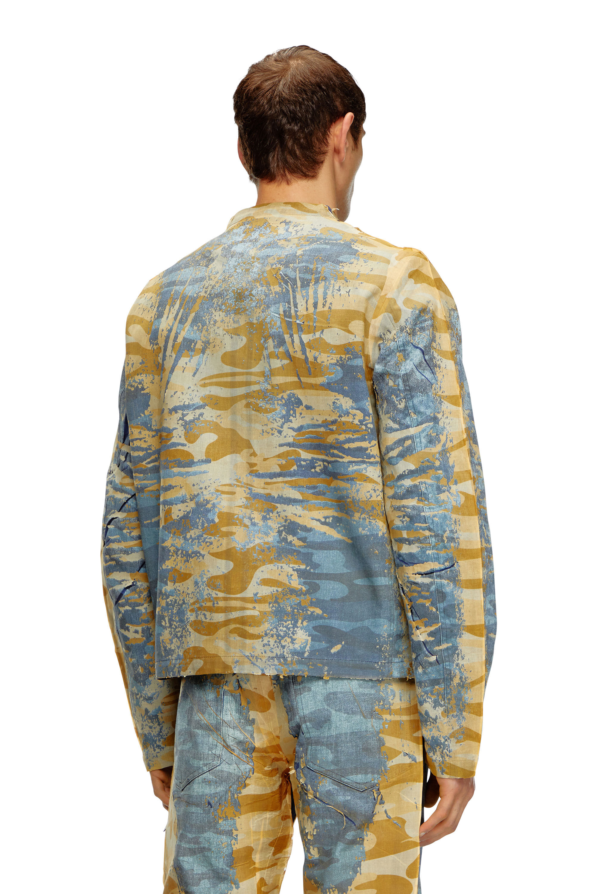 Diesel - J-MET-DEV, Male's Peel-off biker jacket in camo gabardine in Black/Yellow - 4