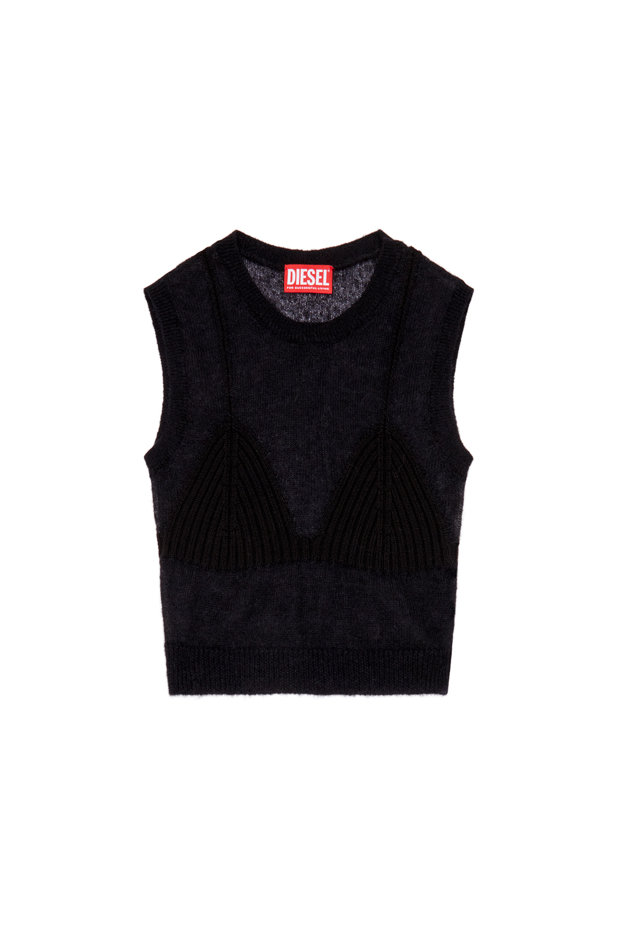 Diesel - M-AROSTICA, Female's Sheer knit top with a bra detail in Black - 2