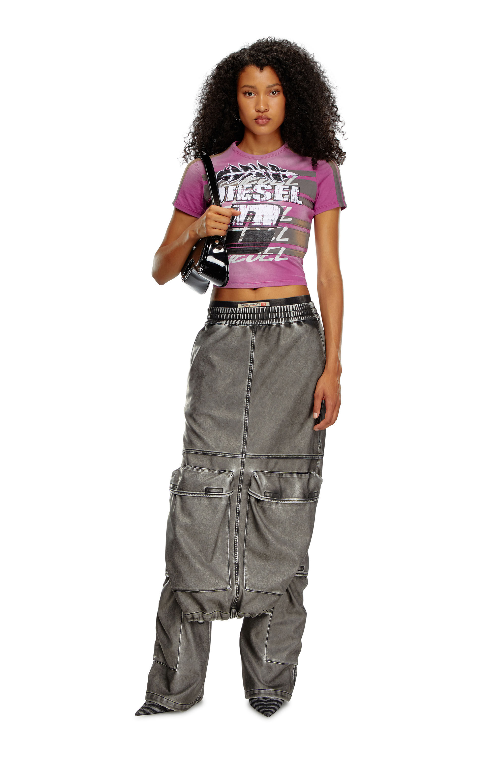 Diesel - T-UNCUTIE-STRIPE, T-shirt cropped délavé par le soleil Femme in Violet - 1