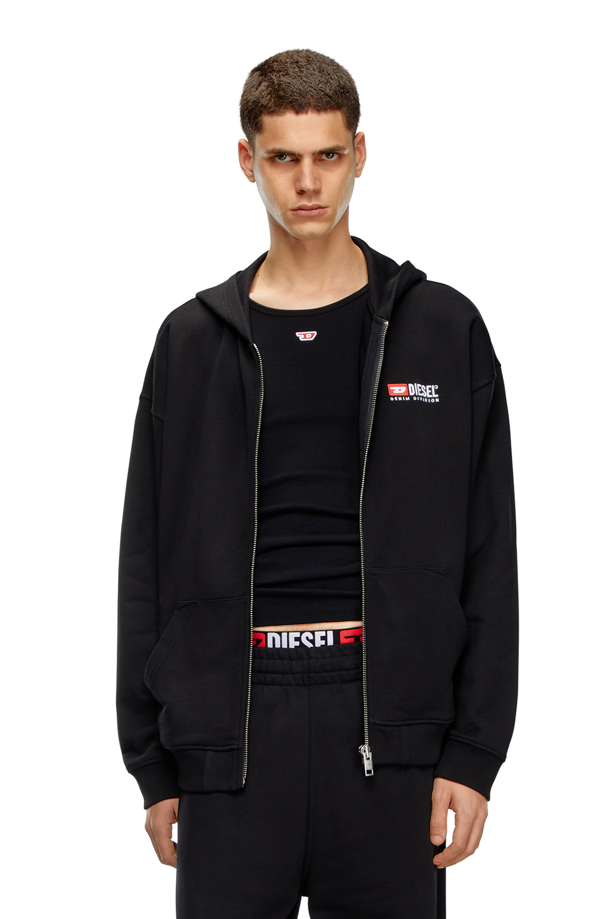 ★送関込み★ Diesel S-Blaxt-Hood-Zip-New Hoodie Women's Zipped hoodie in dirt-effect Track Denim | Black