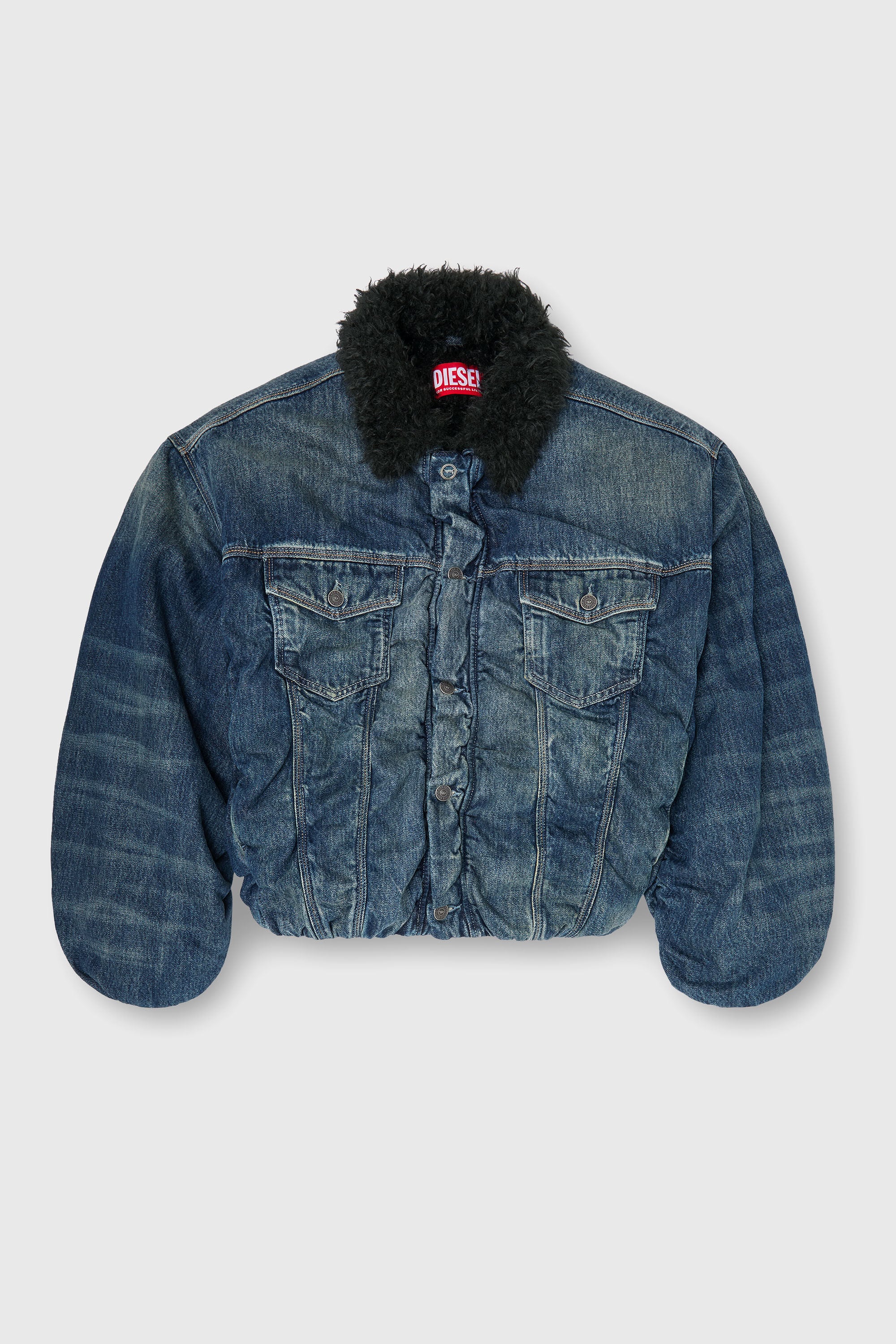 Women's Teddy-lined trucker jacket in denim | Blue | Diesel