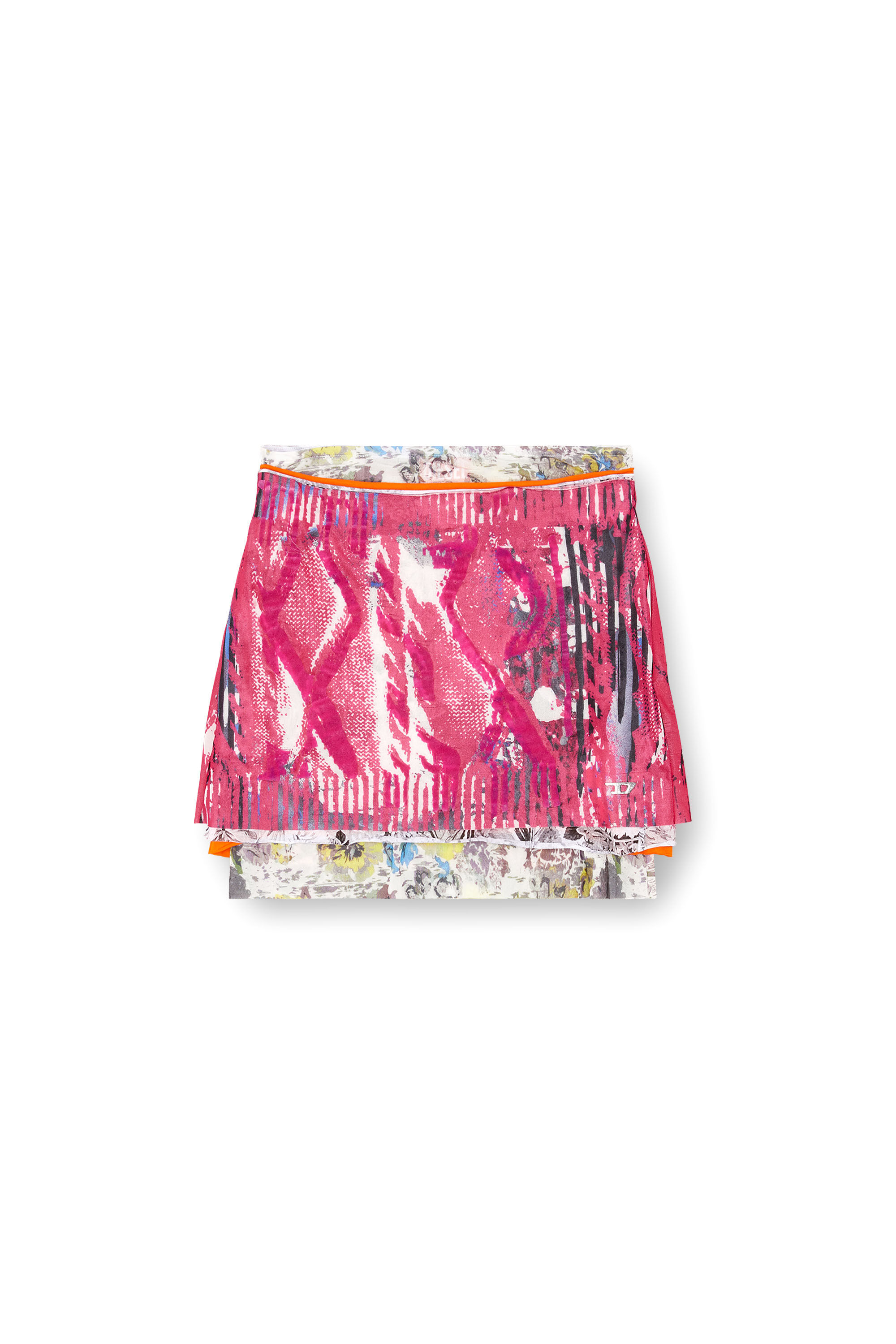 スカート DIESEL D-print mini skirt Women's Layered miniskirt with Peony pop print | Pink | Diesel