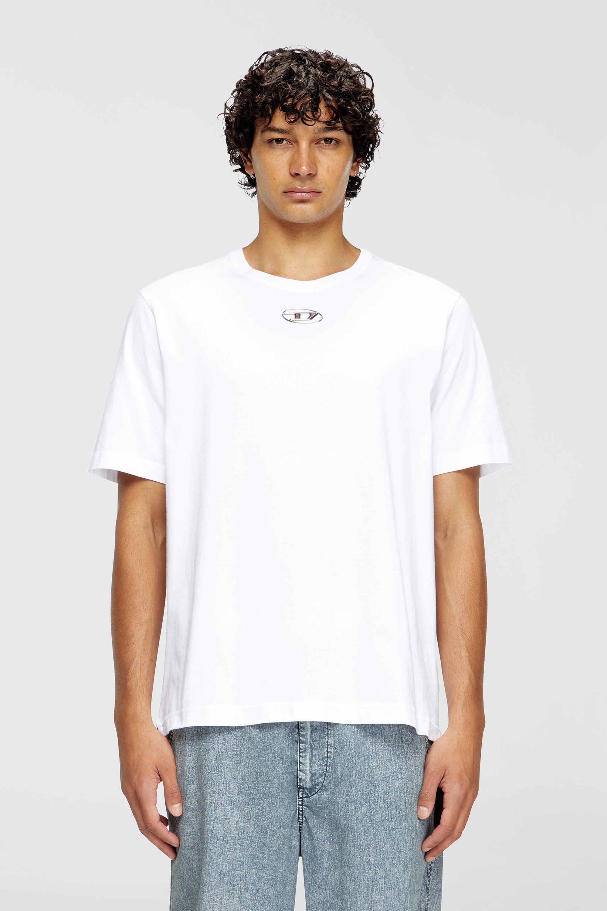 DIESEL メタルロゴ Tシャツ ホワイト Men's T-shirt with injection moulded logo | White | Diesel US