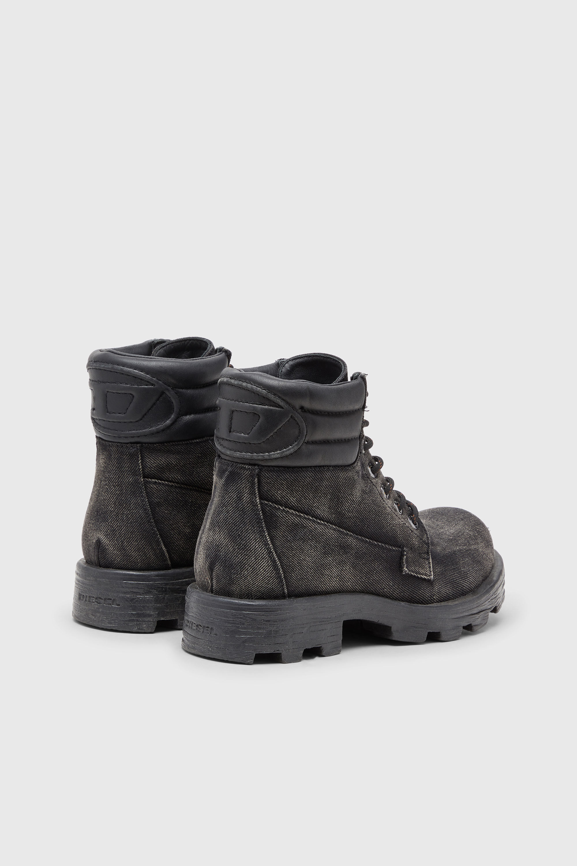 Women's D-Hammer-Combat boots in denim and leather | Grey | Diesel