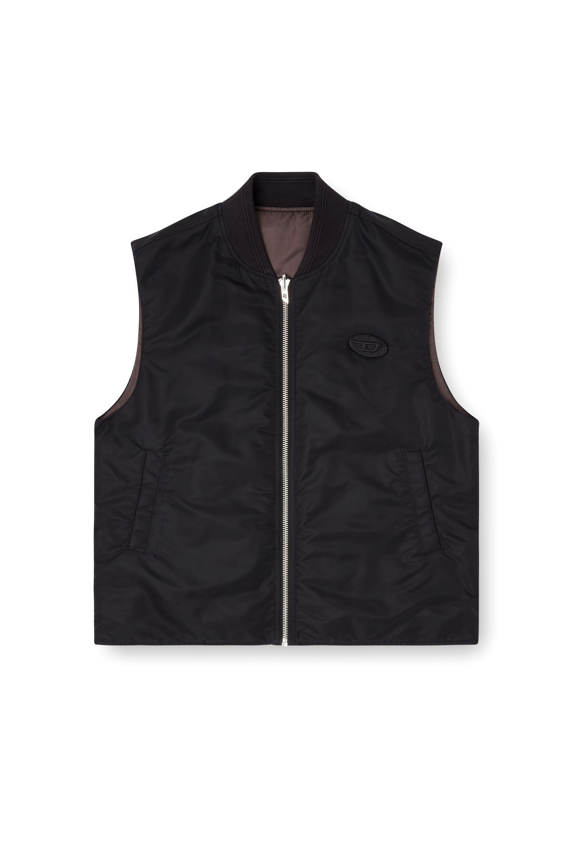 Men's Padded satin vest with Oval D embroidery | Black | Diesel