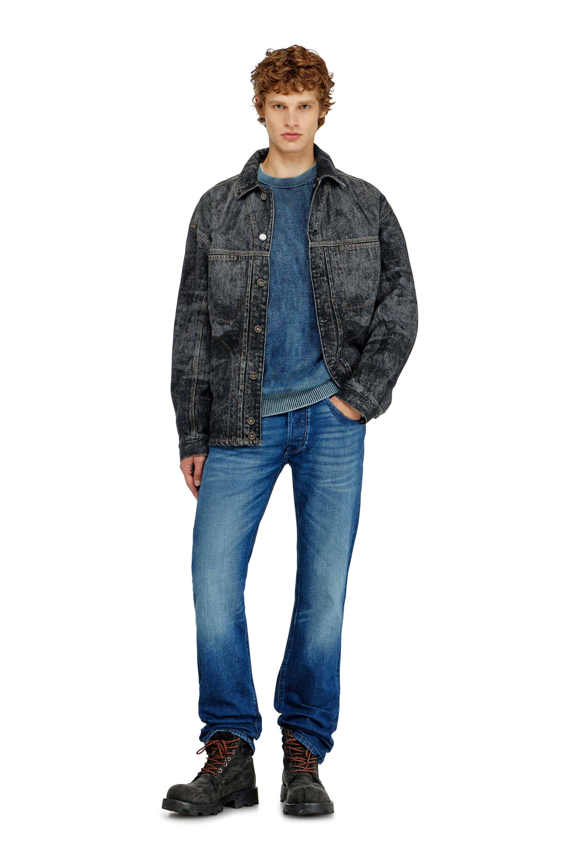 Men's Denim-look jumper with patch effects | Blue | Diesel