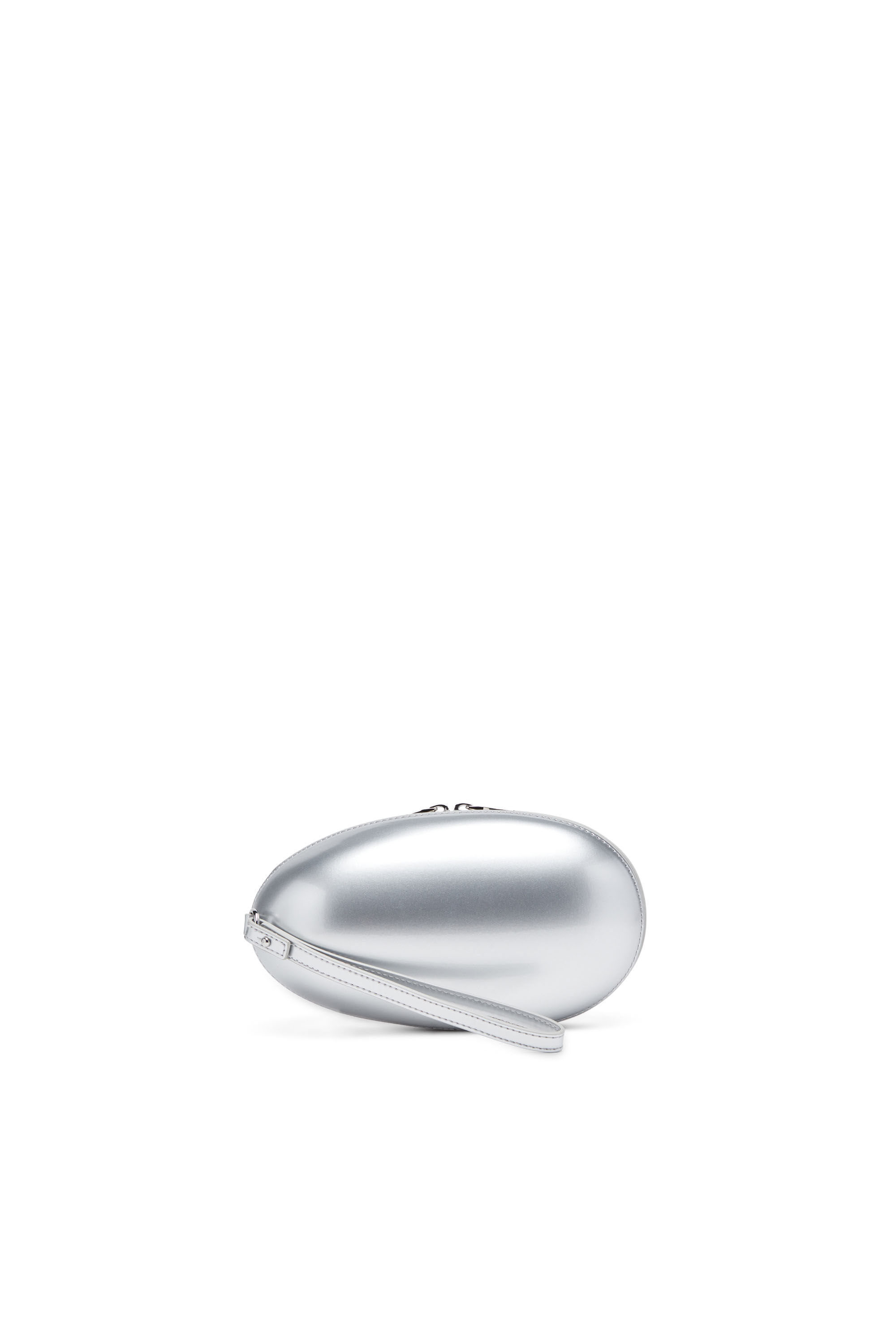Women's 1-DR Fold-Structured oval clutch in glossy PU