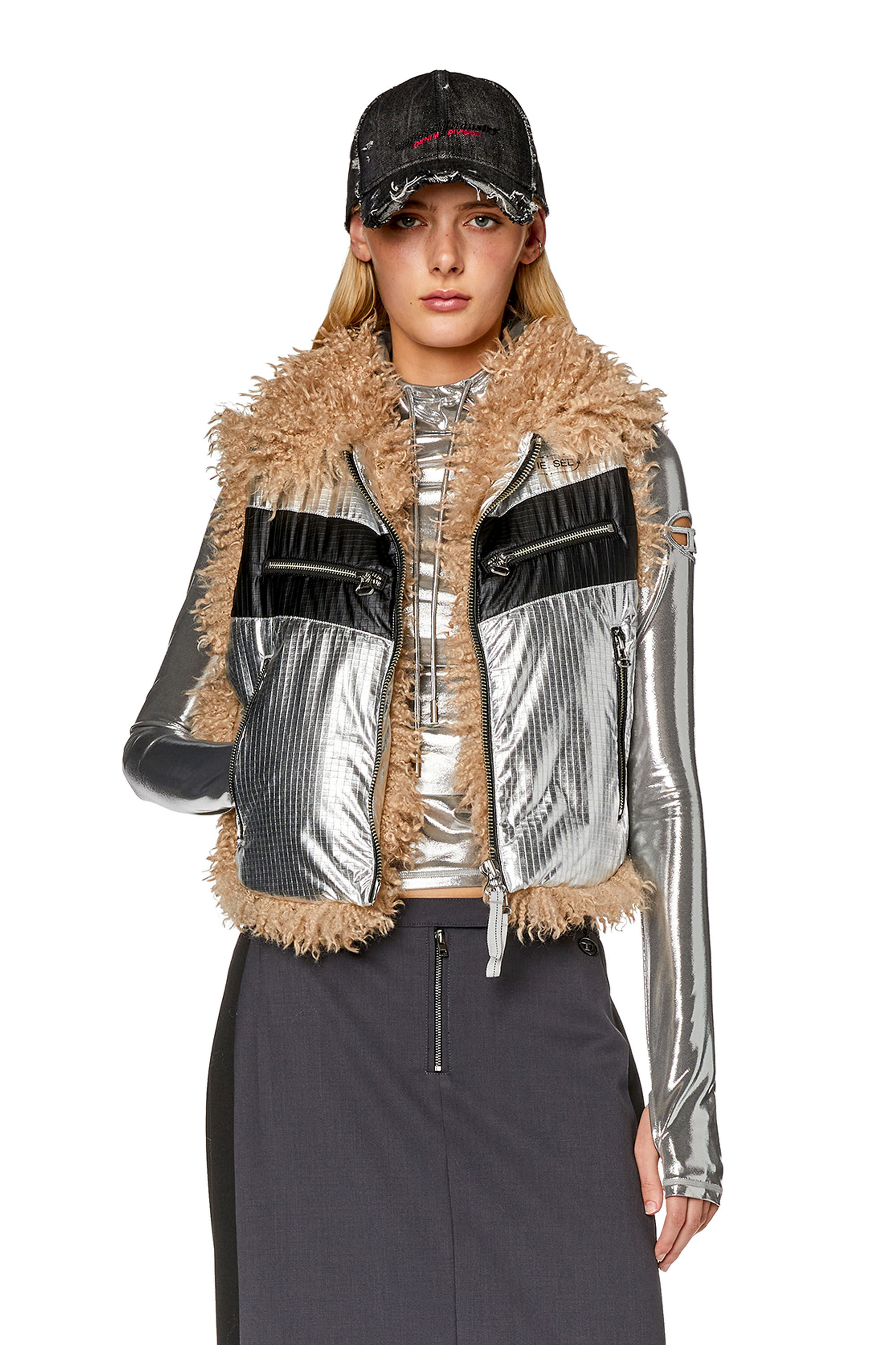 Diesel - W-EFIA, Female's Vest in foil-coated ripstop in Silver - 3