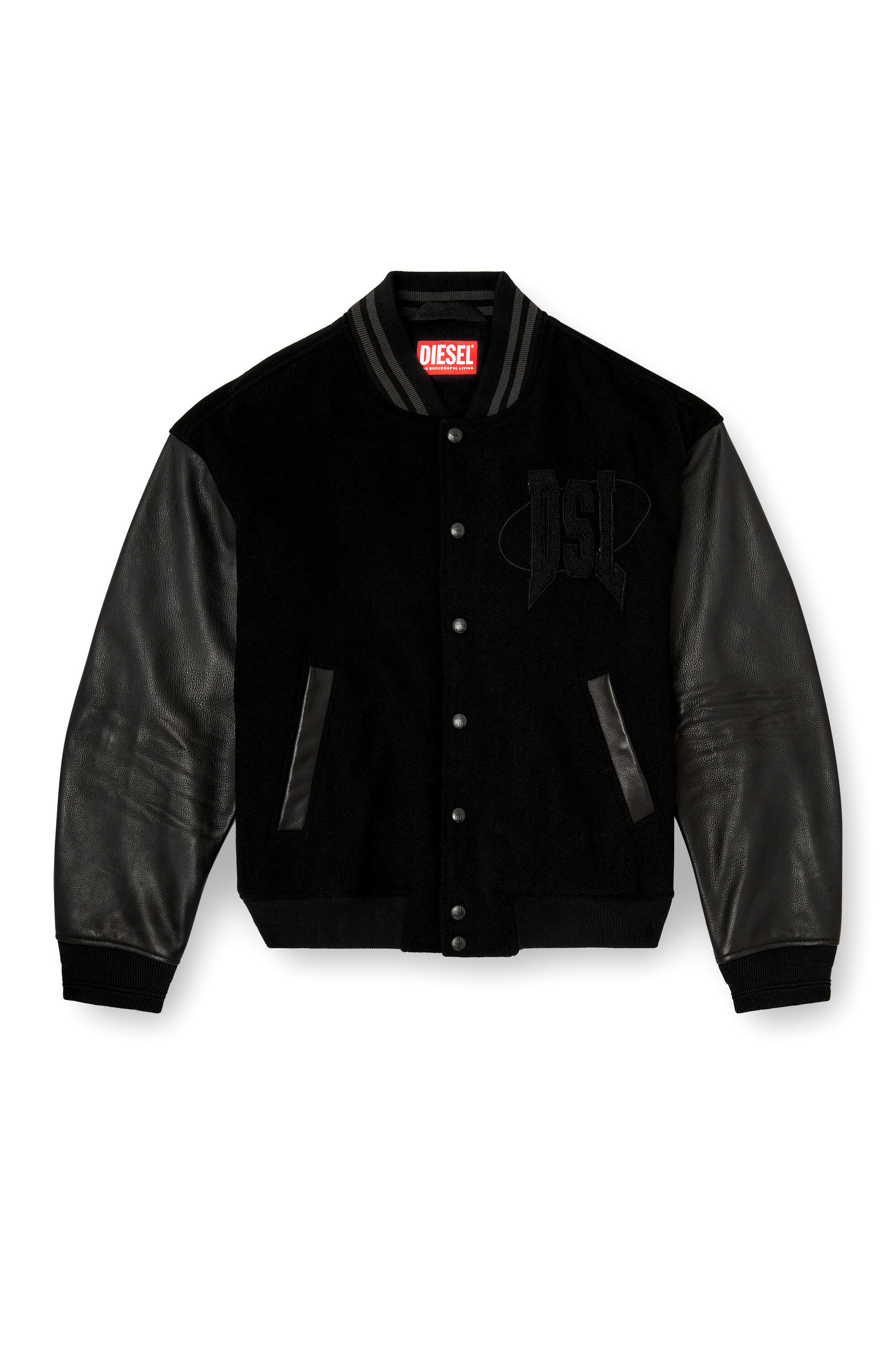 Men's Varsity bomber jacket in cotton and leather | Black