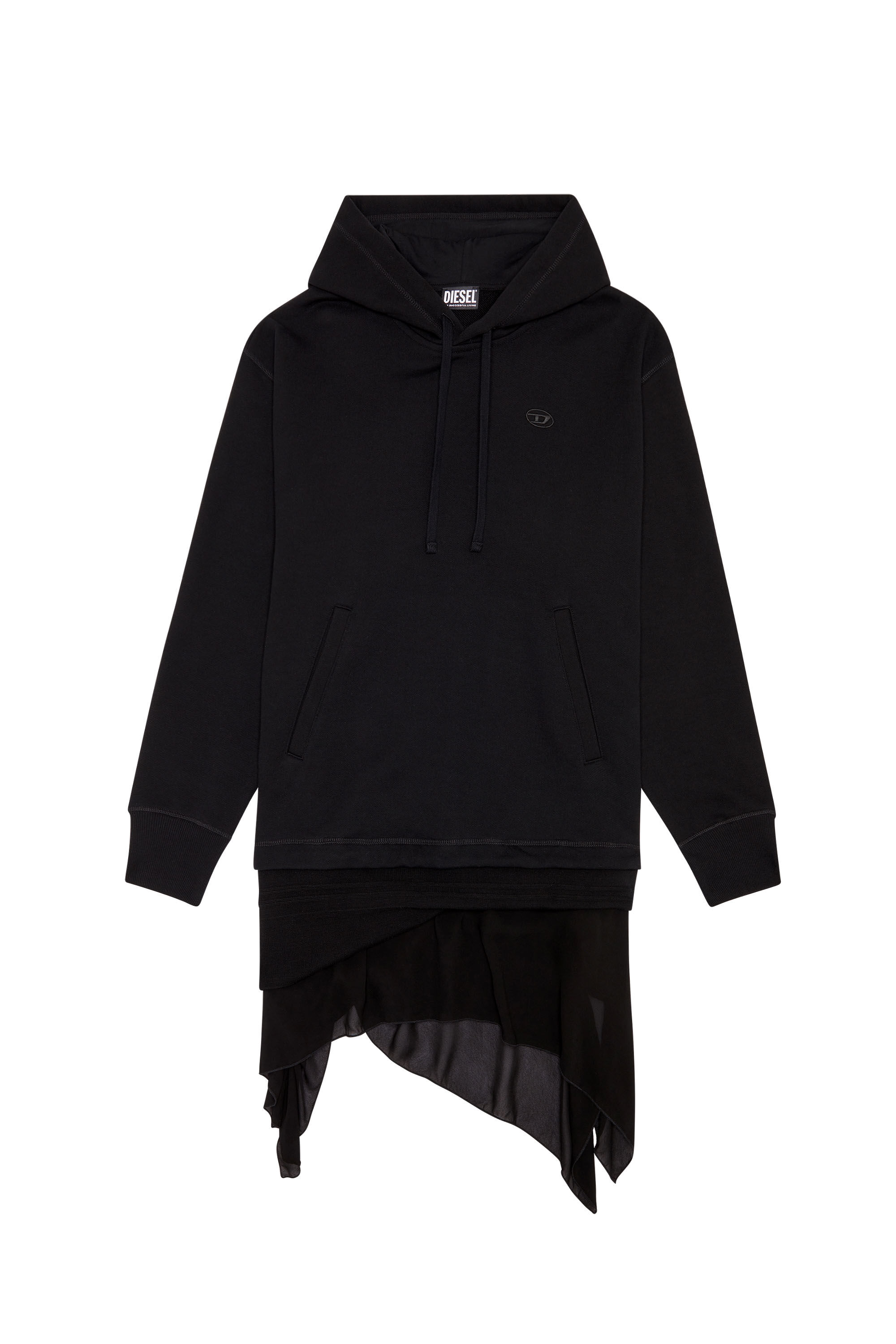 Diesel - D-ROLE, Female's Hoodie dress with handkerchief hem in Black - 2