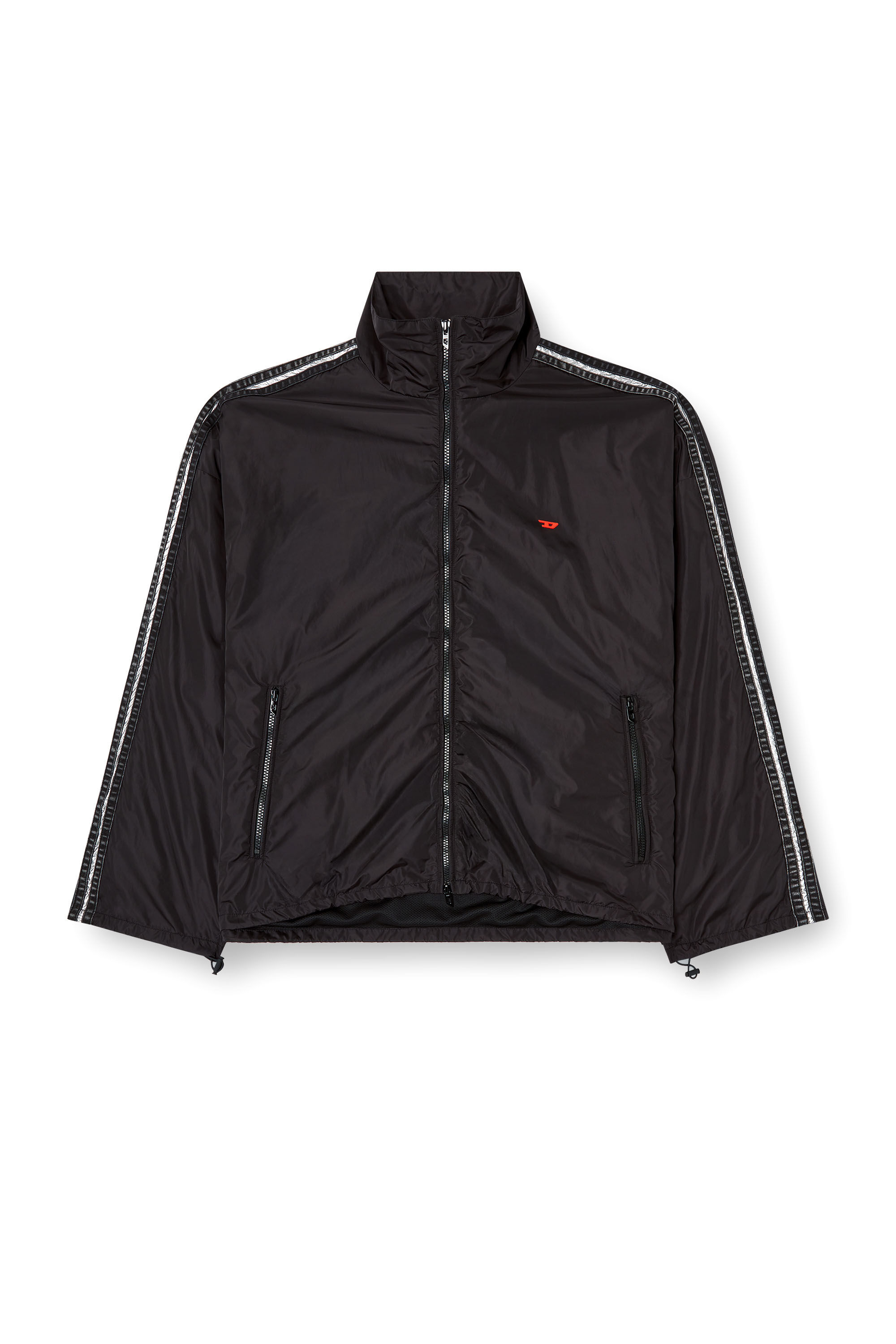 Men's Nylon track jacket with denim bands | Black | Diesel