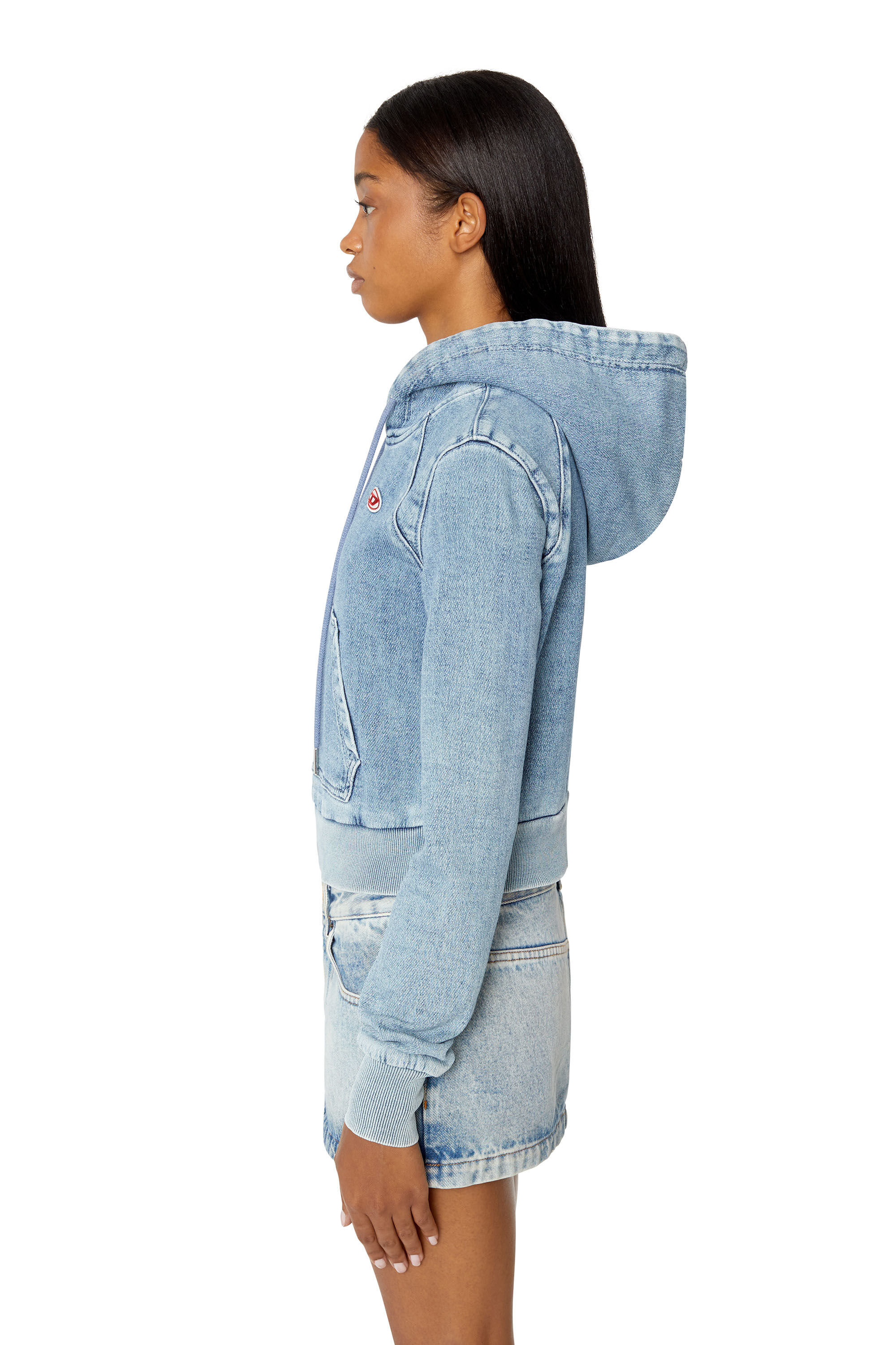 Diesel - D-ANGY TRACK DENIM HOODIE, Woman's Crop hoodie in Track Denim in Light Blue - 6