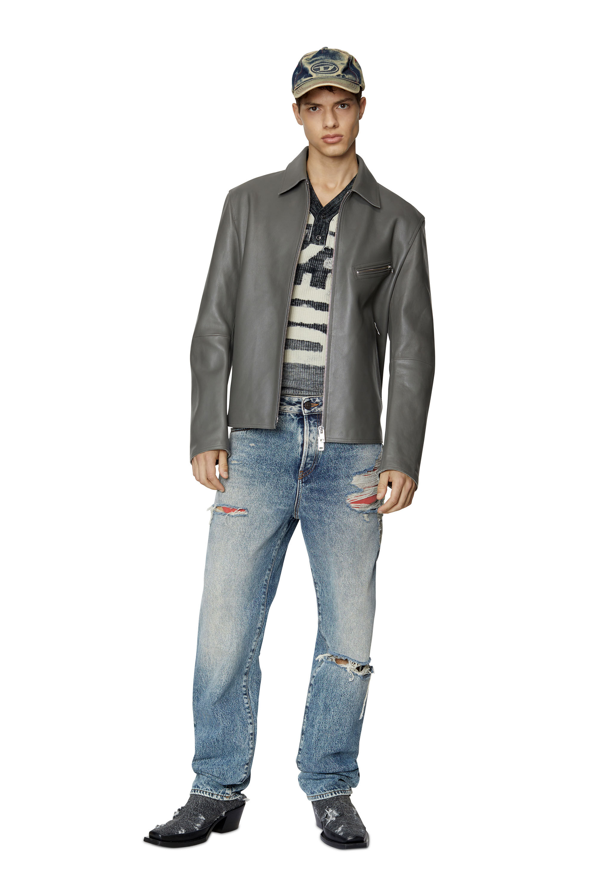 Diesel - K-ATULLUS, Male's Printed wool jumper with logo in Black - 1