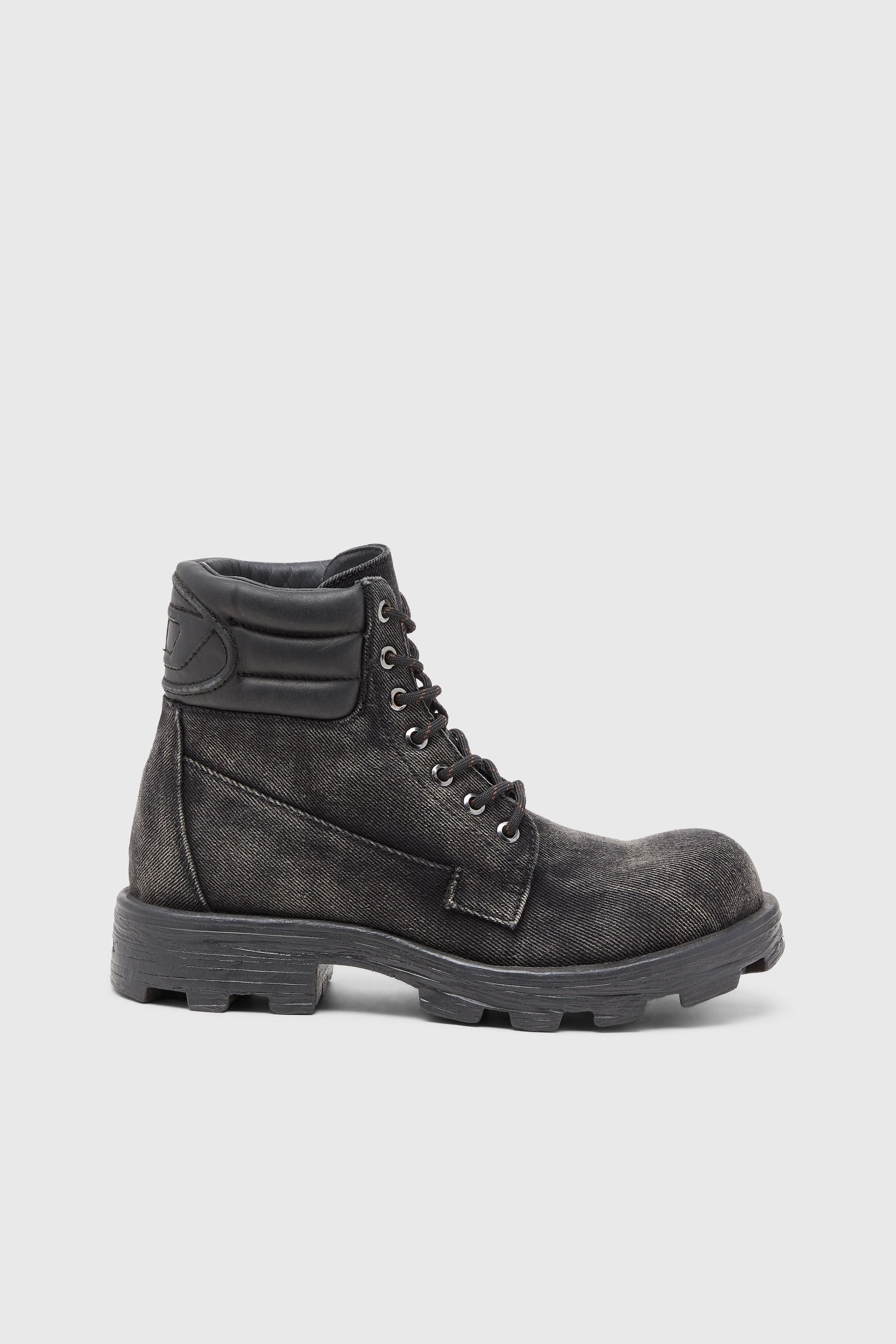 Diesel - D-HAMMER LACE UP W, D-Hammer-Botas de combate en mezclilla y cuero Mujer in Gris - 1