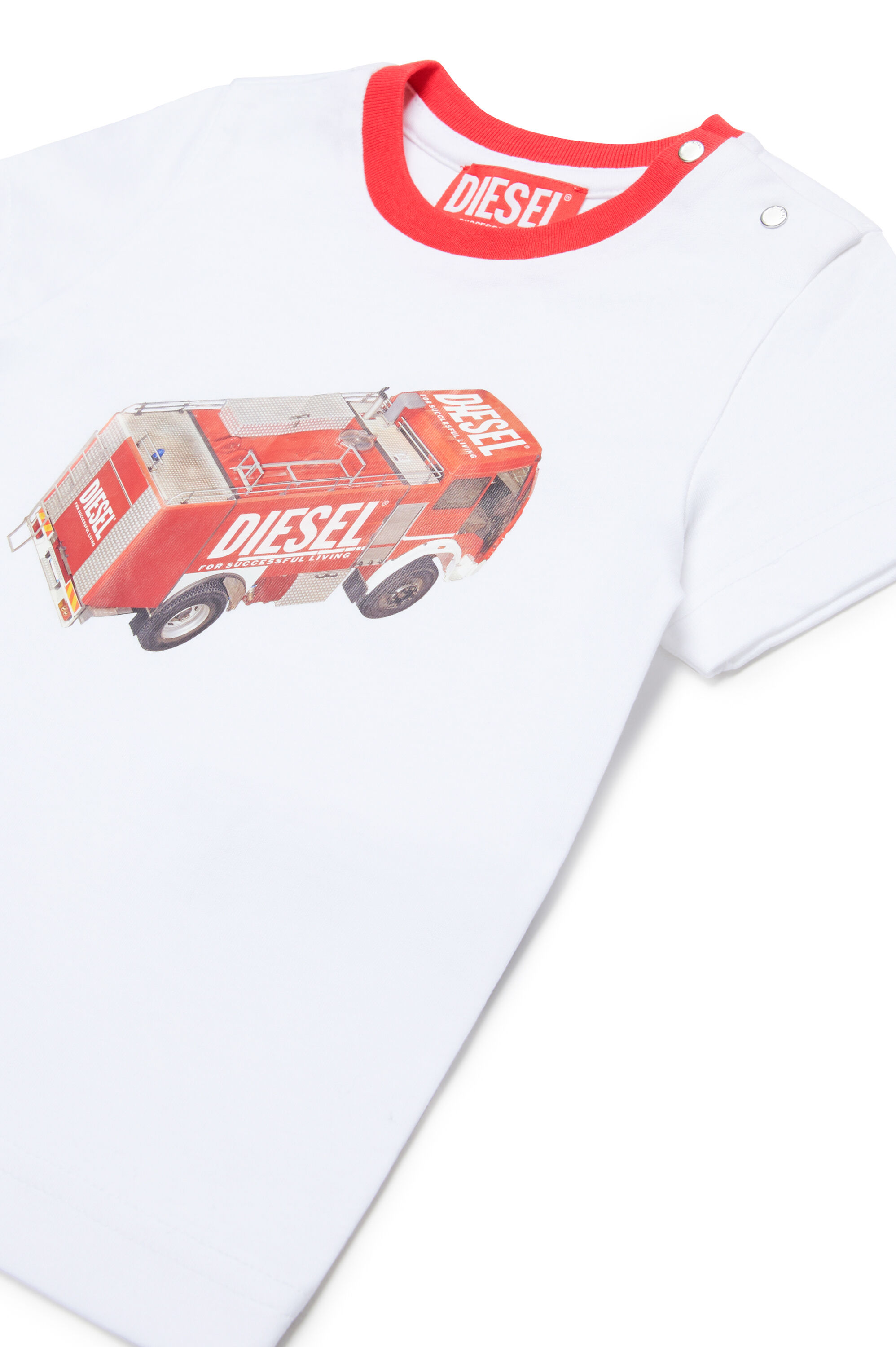 Diesel - MTAB, Male's T-shirt with fire truck print in White - 3