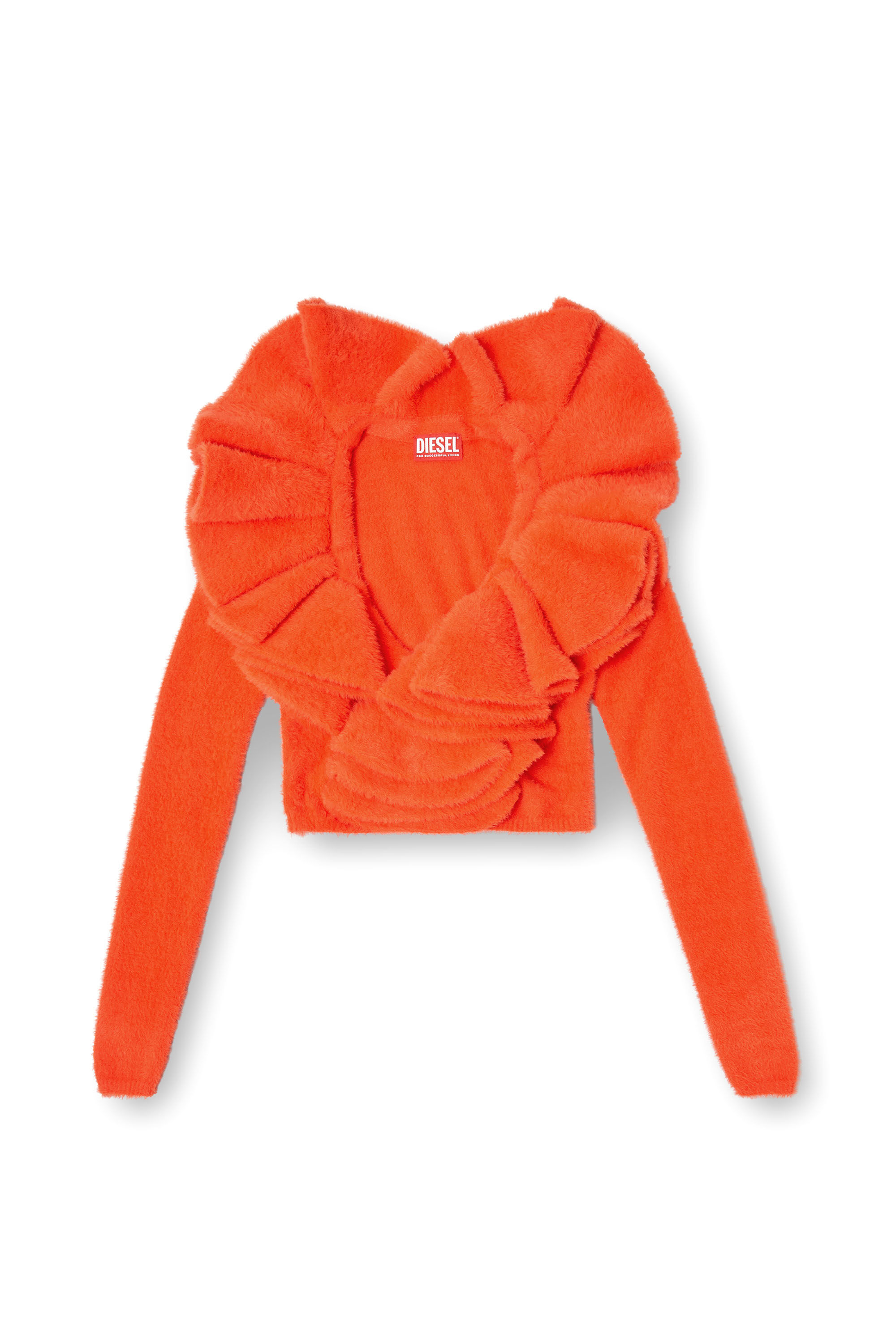 Diesel - M-INGE, Female's Plush cardigan with mega ruffled collar in Orange - 2