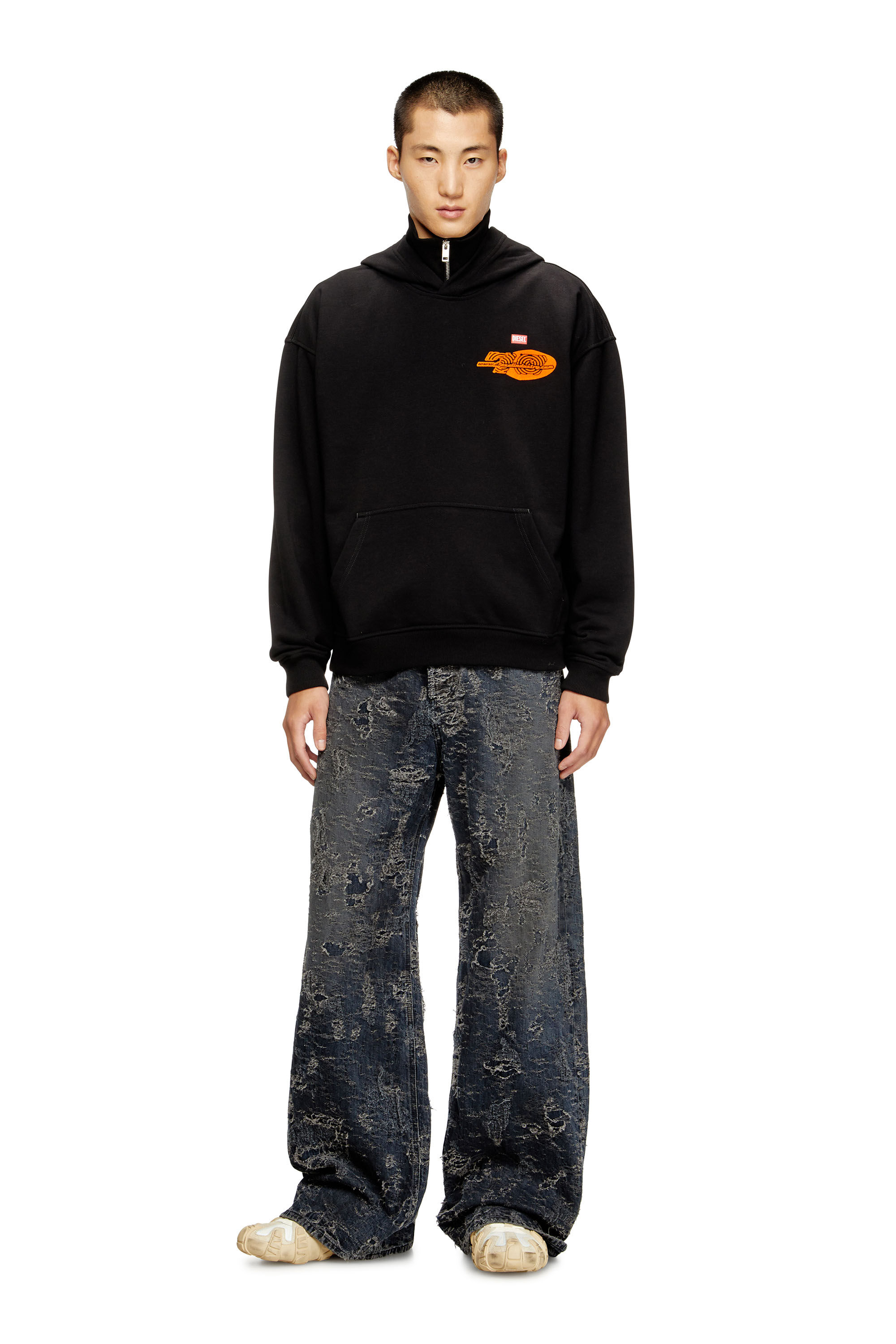 Diesel - S-BOXT-HOOD-T5, Male's Cotton hoodie with back print in Black - 1