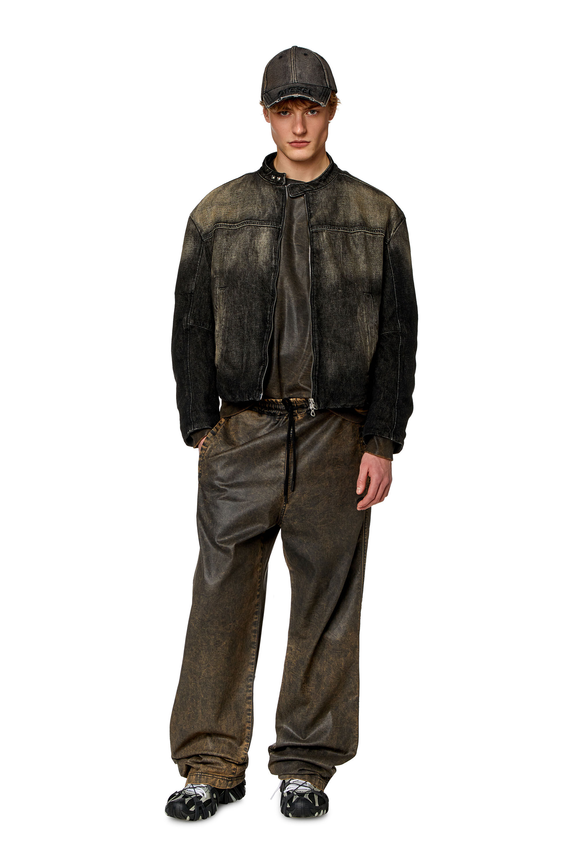 Men's Sweatshirt in marble-coated Track Denim | Multicolor | Diesel CA