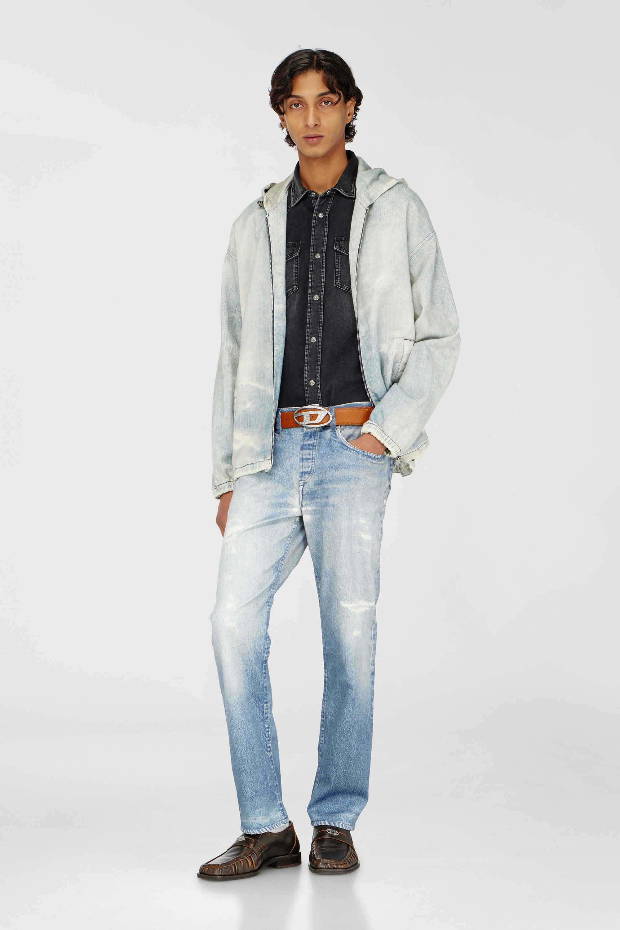 Diesel - D-WYNNY JOGG, Male's Hooded JoggJeans jacket with trompe l&rsquo;oeil in Light Blue - 1