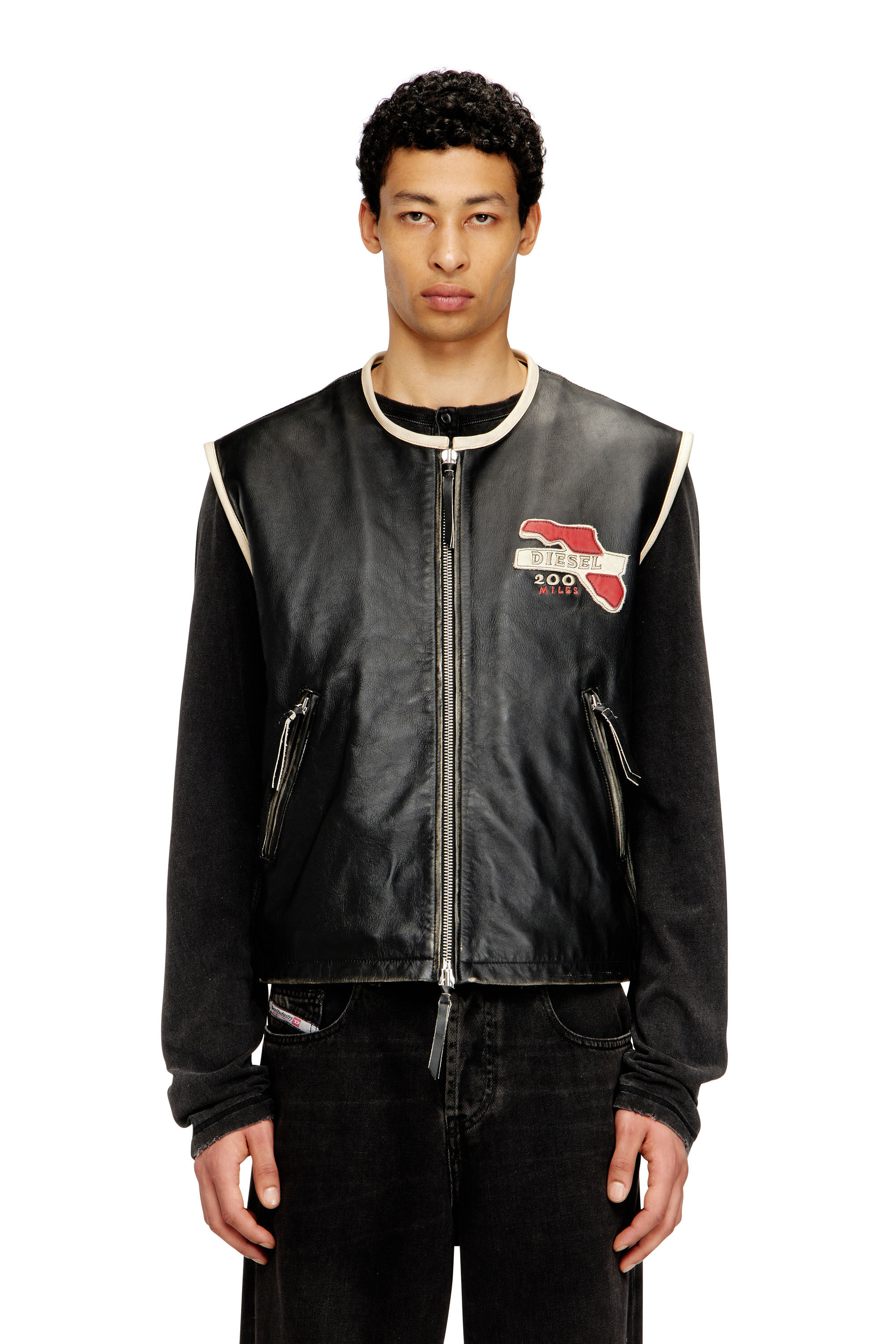 Men's Leather vest with embroidered patches | Black | Diesel US