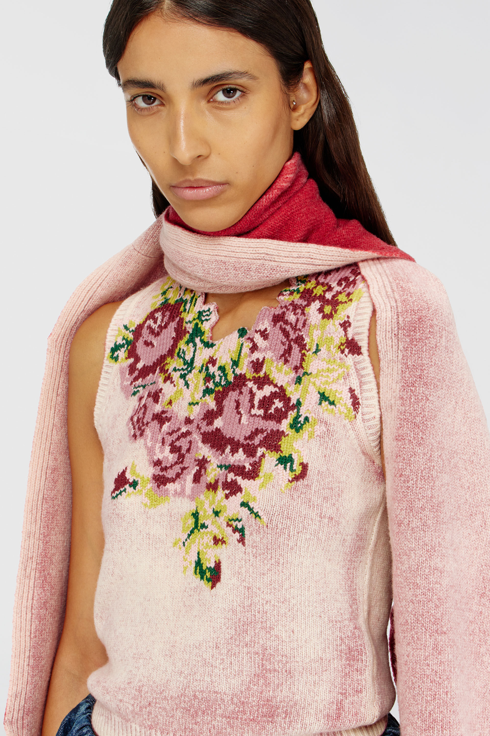 Diesel - M-RARIS, Gilet en maille &agrave; motif floral en laine m&eacute;lang&eacute;e Femme in Rose - 4