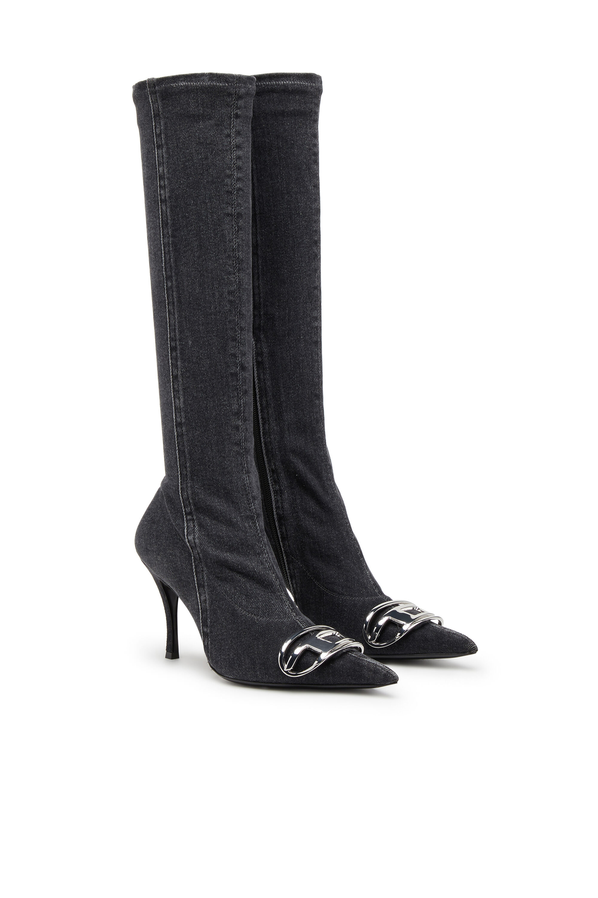 Women's D-Venus-Knee-high boots in stretch denim | Black