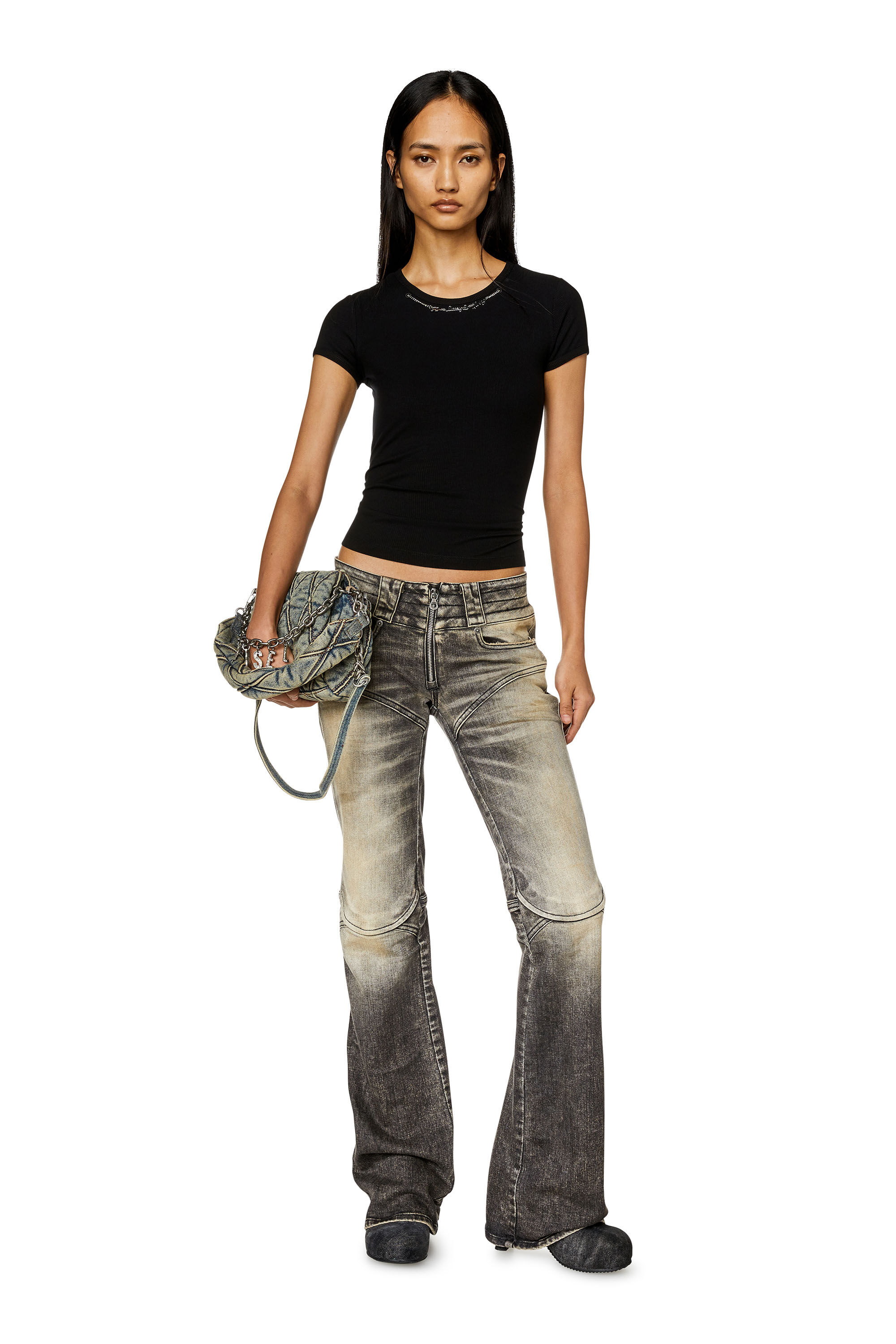 Women's Ribbed-jersey top with chain necklace | Black | Diesel