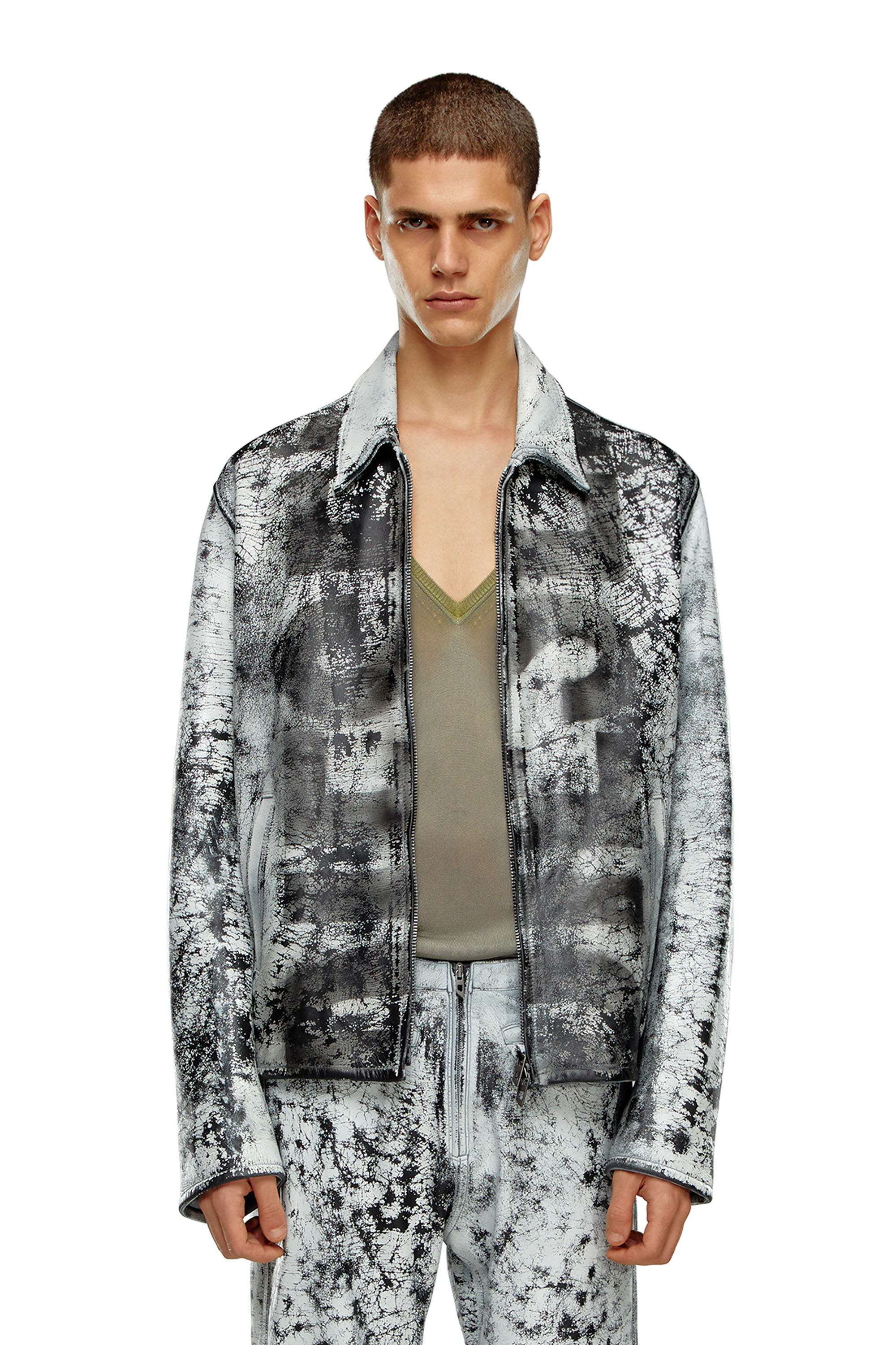 Diesel - L-PYLON-A, Veste blouson en cuir traité Homme in Polychrome - 3