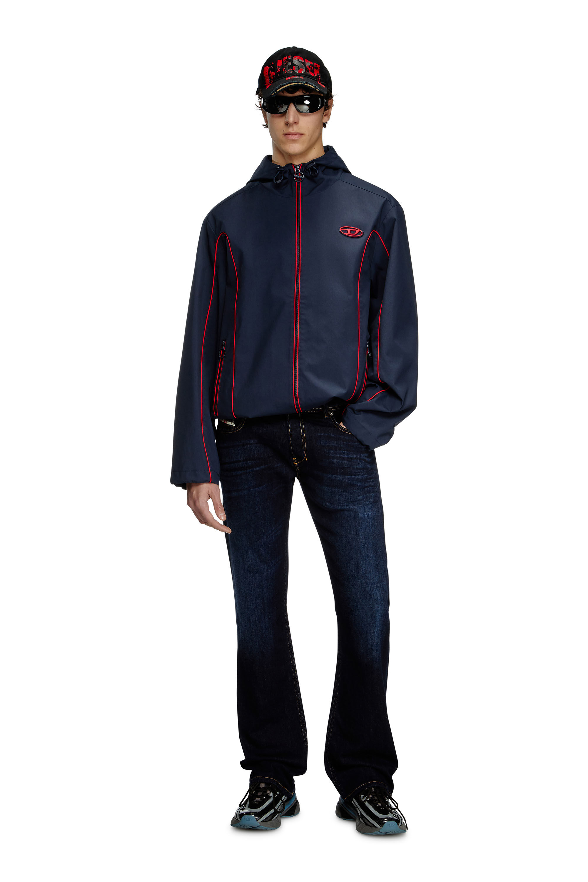 DIESEL J-Hives ブラック ナイロンジャケット J-HIVES Man: Windbreaker Jacket with contrast piping | Diesel
