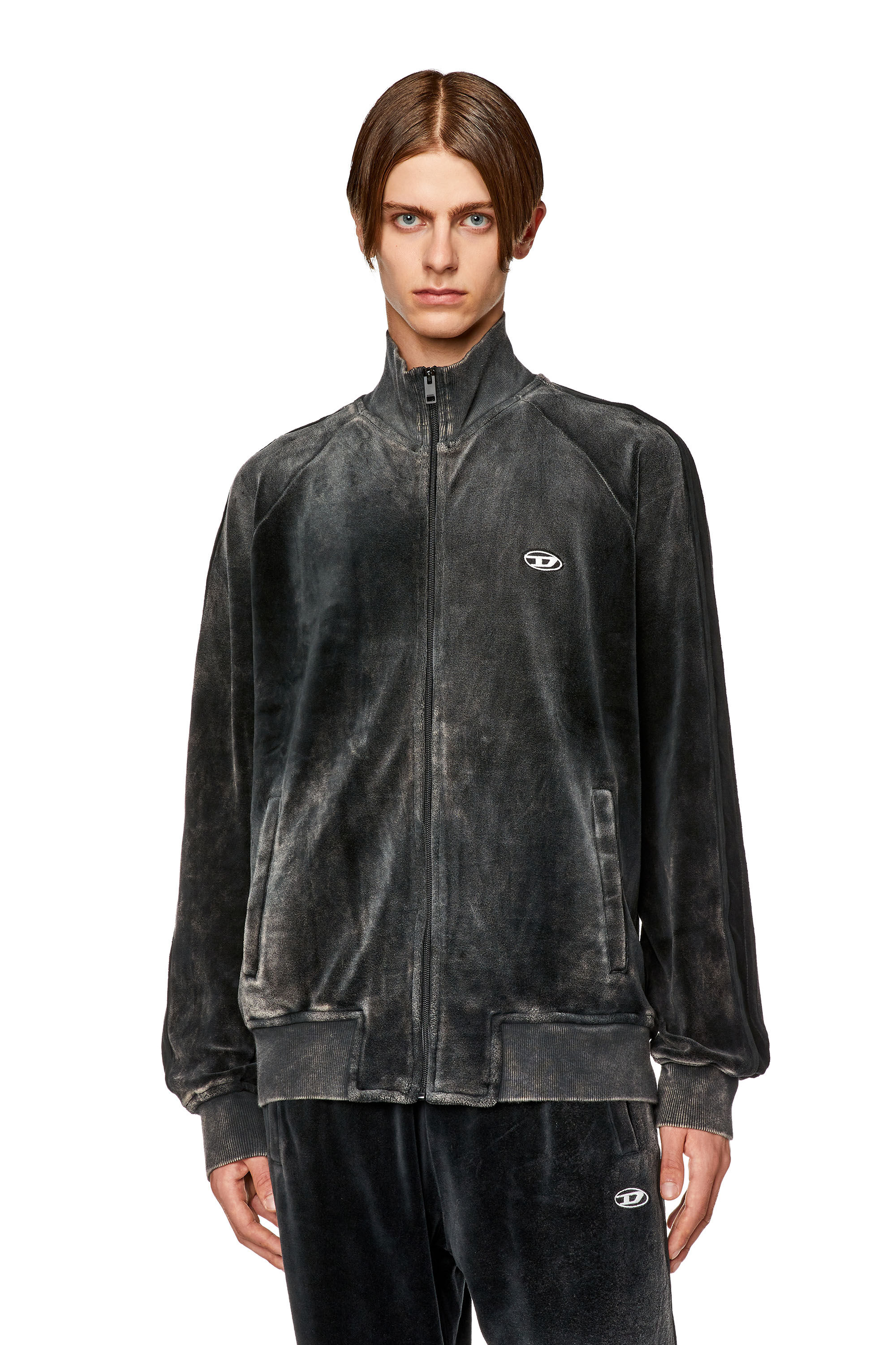 Diesel - S-RABAND, Male's Chenille track jacket with mock neck in Black - 3
