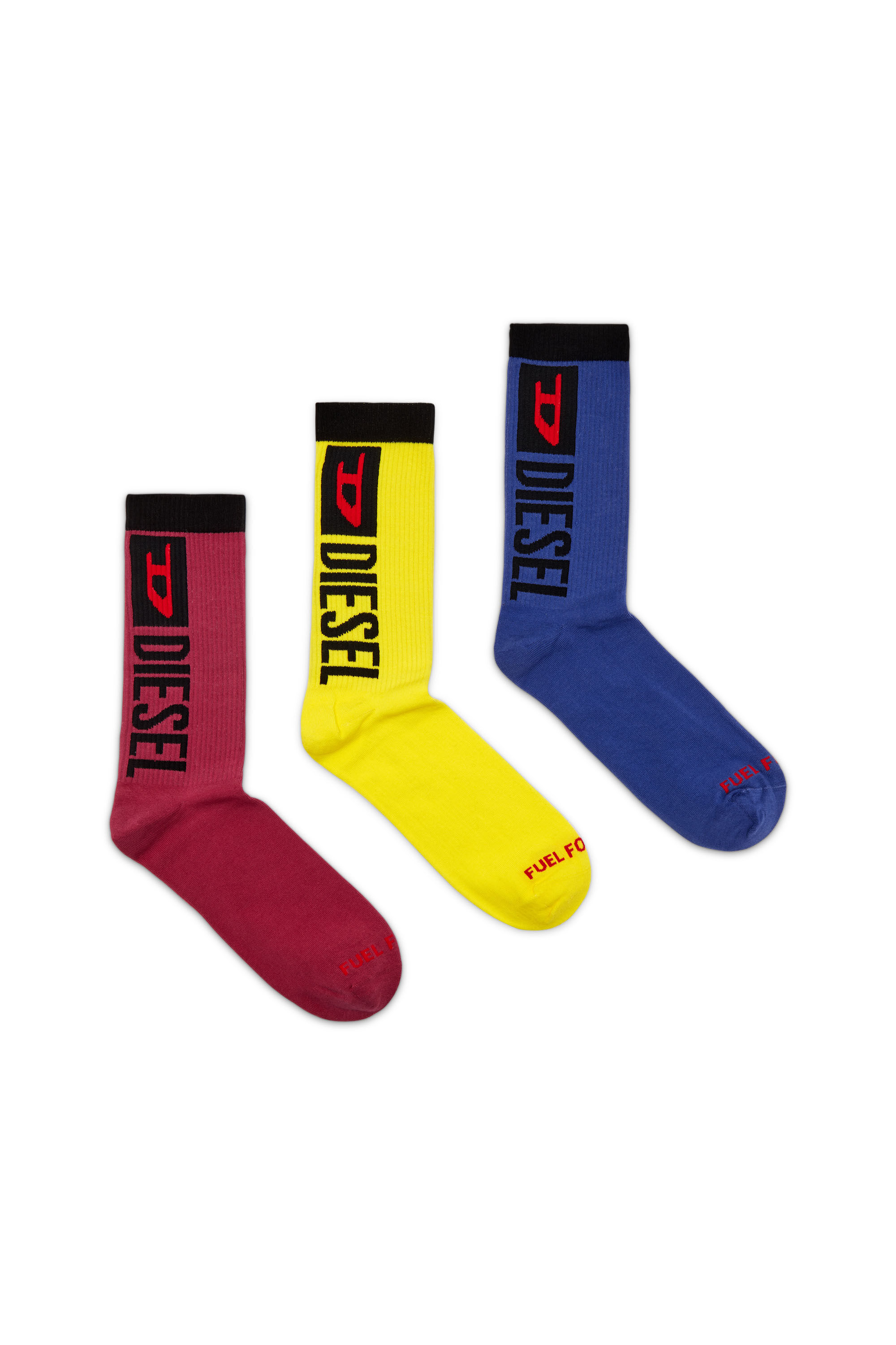 Diesel - SKM-RAY-THREEPACK, Male's Three-pack of slogan socks in Blue/Yellow - 1