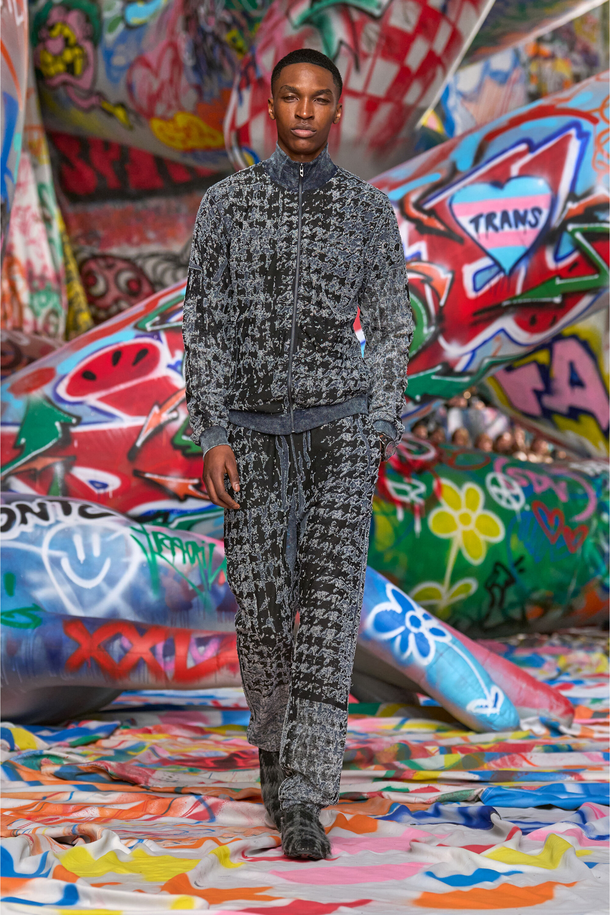 Men's Devoré houndstooth zip-up top | Multicolor | Diesel